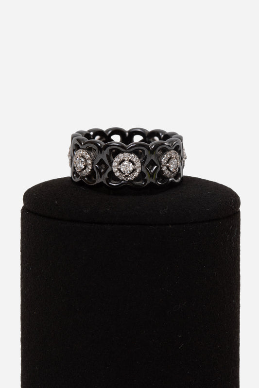 DE BEERS 18k White Gold & Black Ceramic Diamond Moonlight Enchanted Lotus Ring