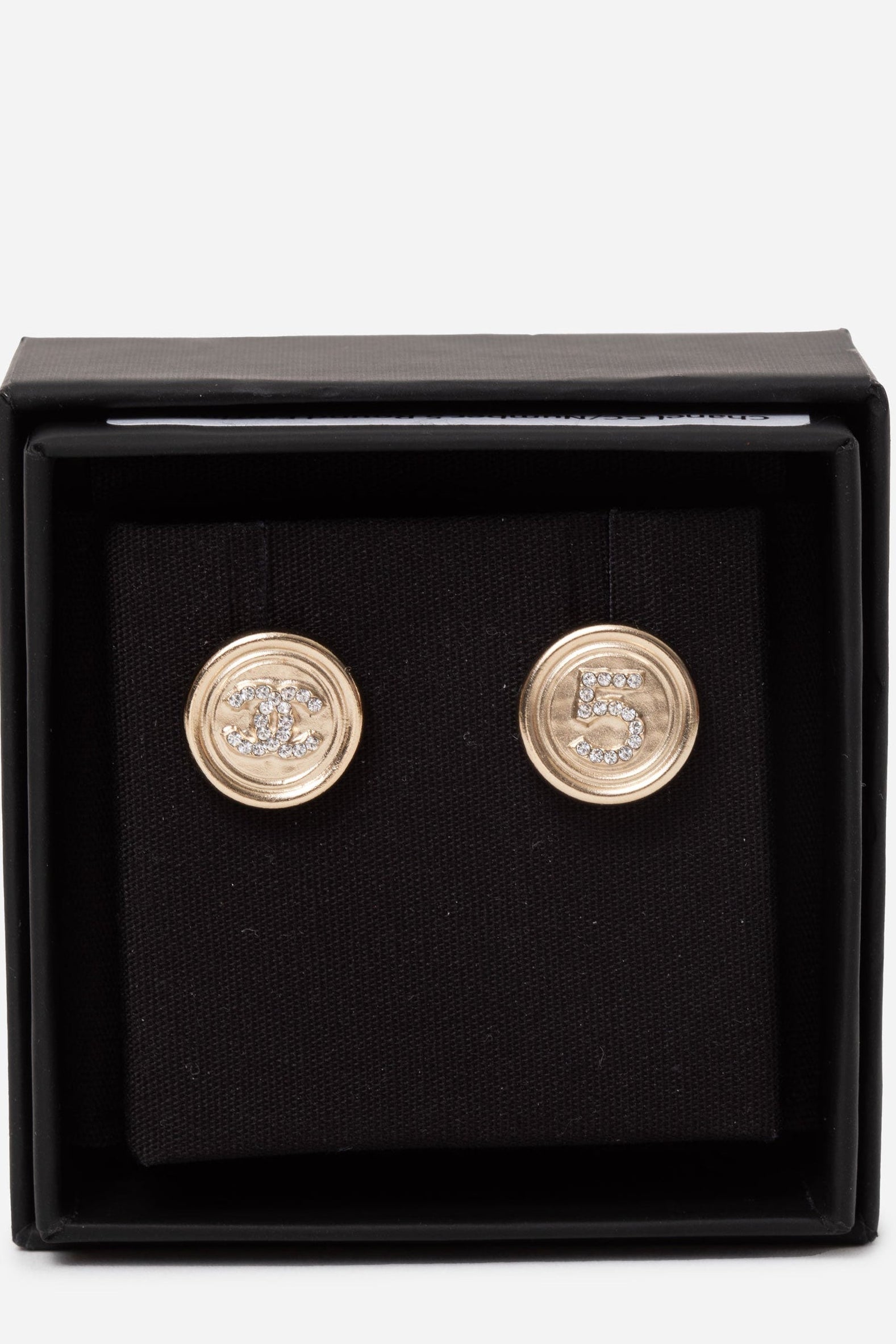 Pre-Owned Chanel 2021 Crystal CC/Number 5 Round Stud Earrings