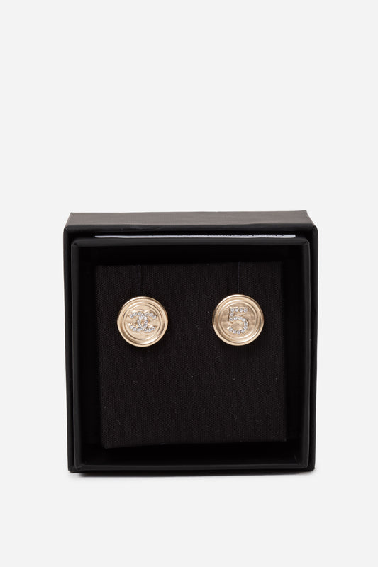 Pre-Owned Chanel 2021 Crystal CC/Number 5 Round Stud Earrings