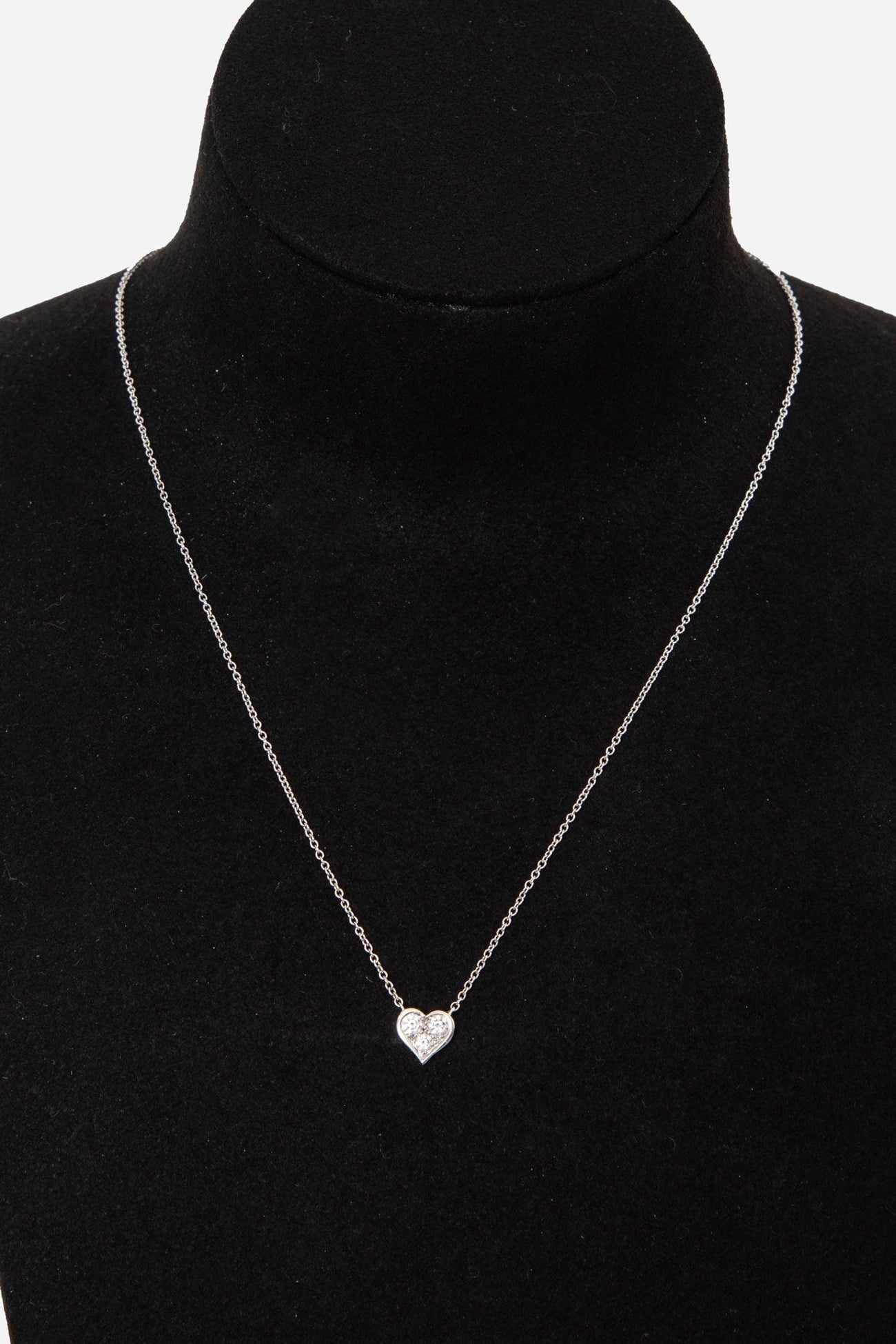 Tiffany Platinum Three Diamond Heart Necklace PT950
