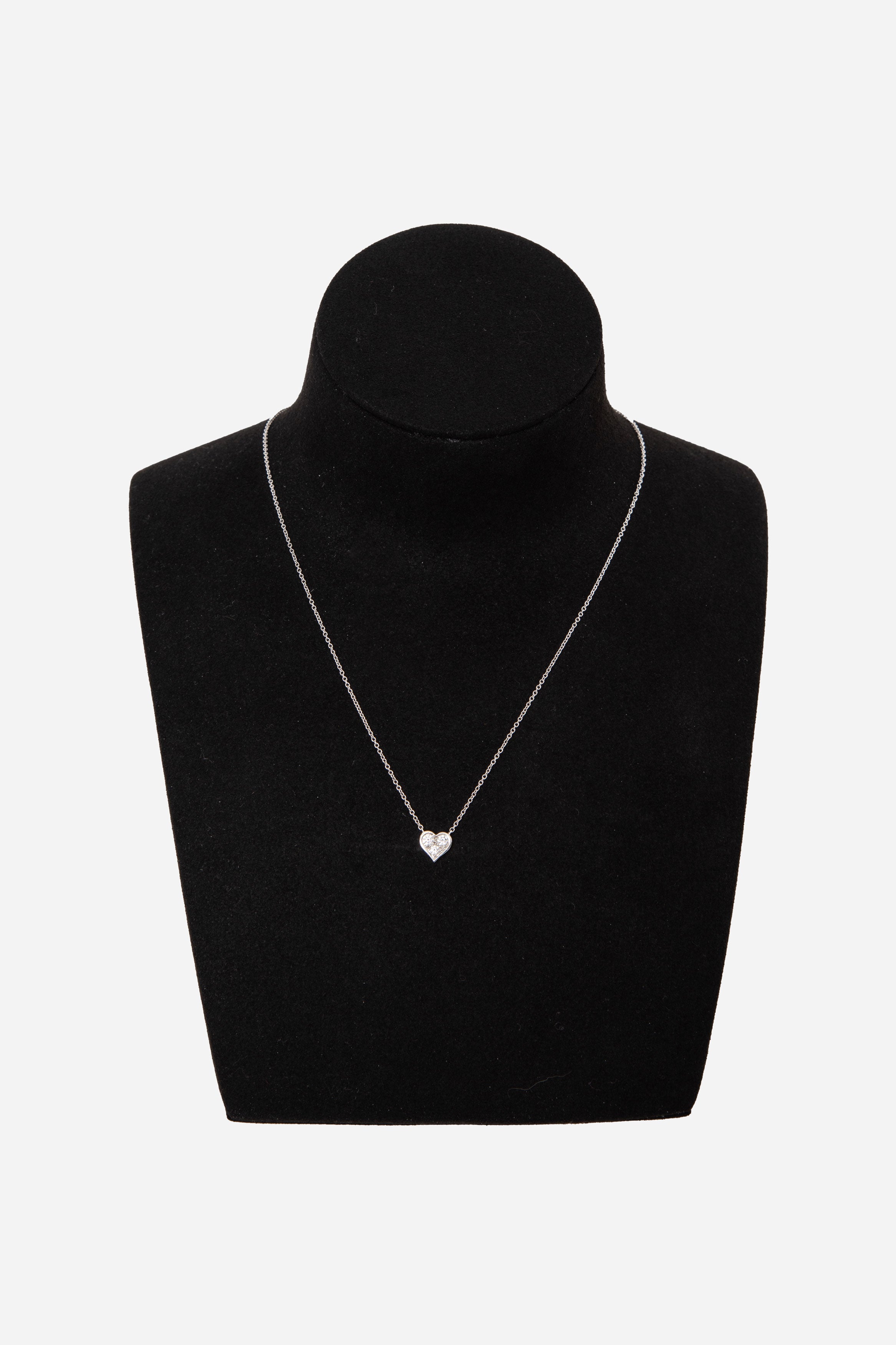 Tiffany Platinum Three Diamond Heart Necklace PT950