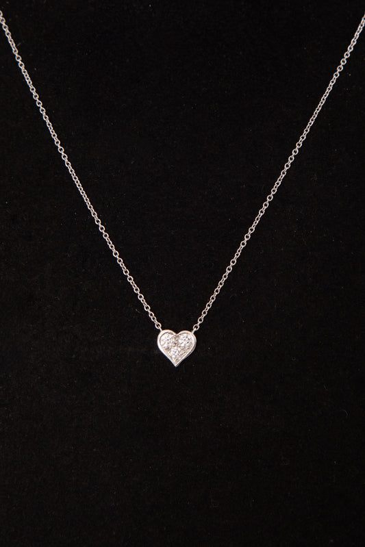 Tiffany Platinum Three Diamond Heart Necklace PT950