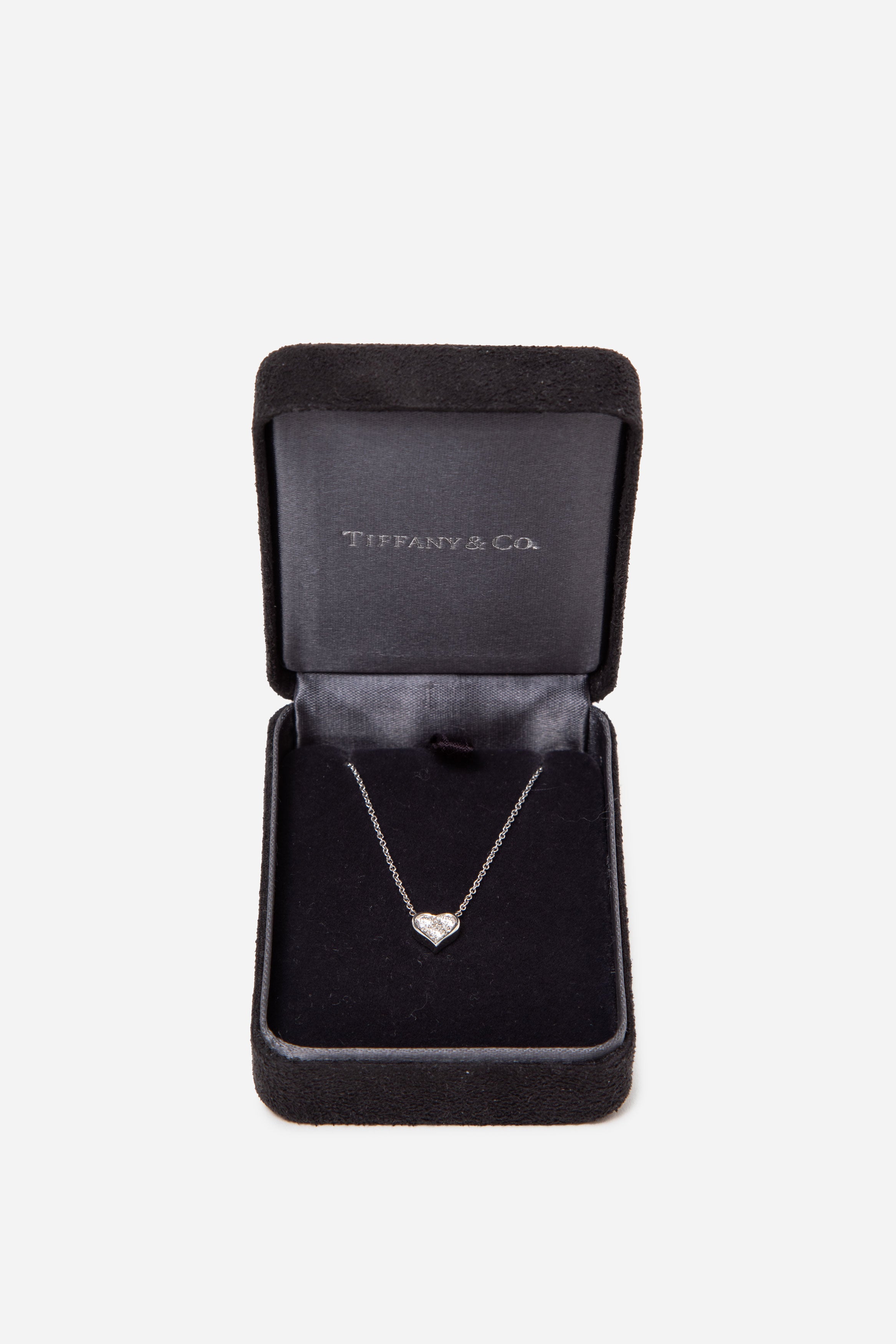 Tiffany Platinum Three Diamond Heart Necklace PT950