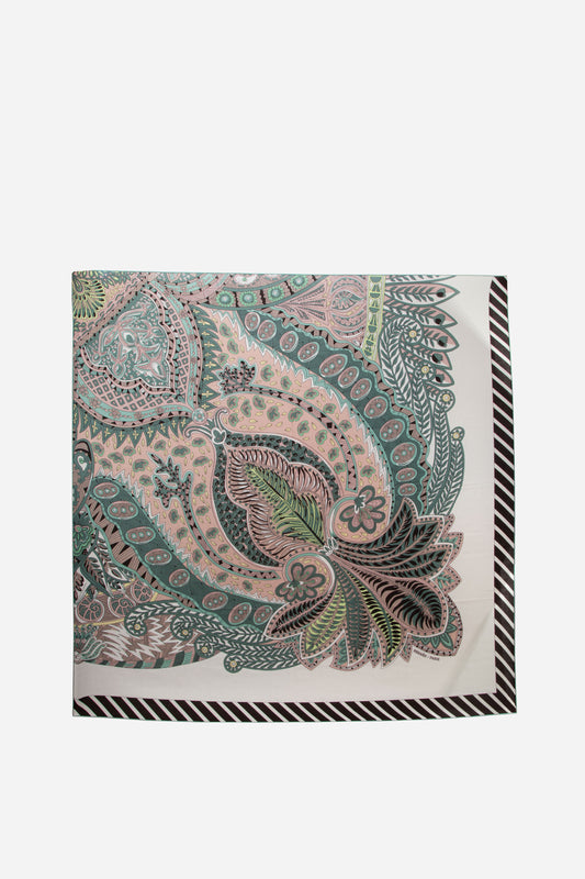 Hermès Cashmere Silk Shawl “Au Bout du Monde” Mint/Black Size 140