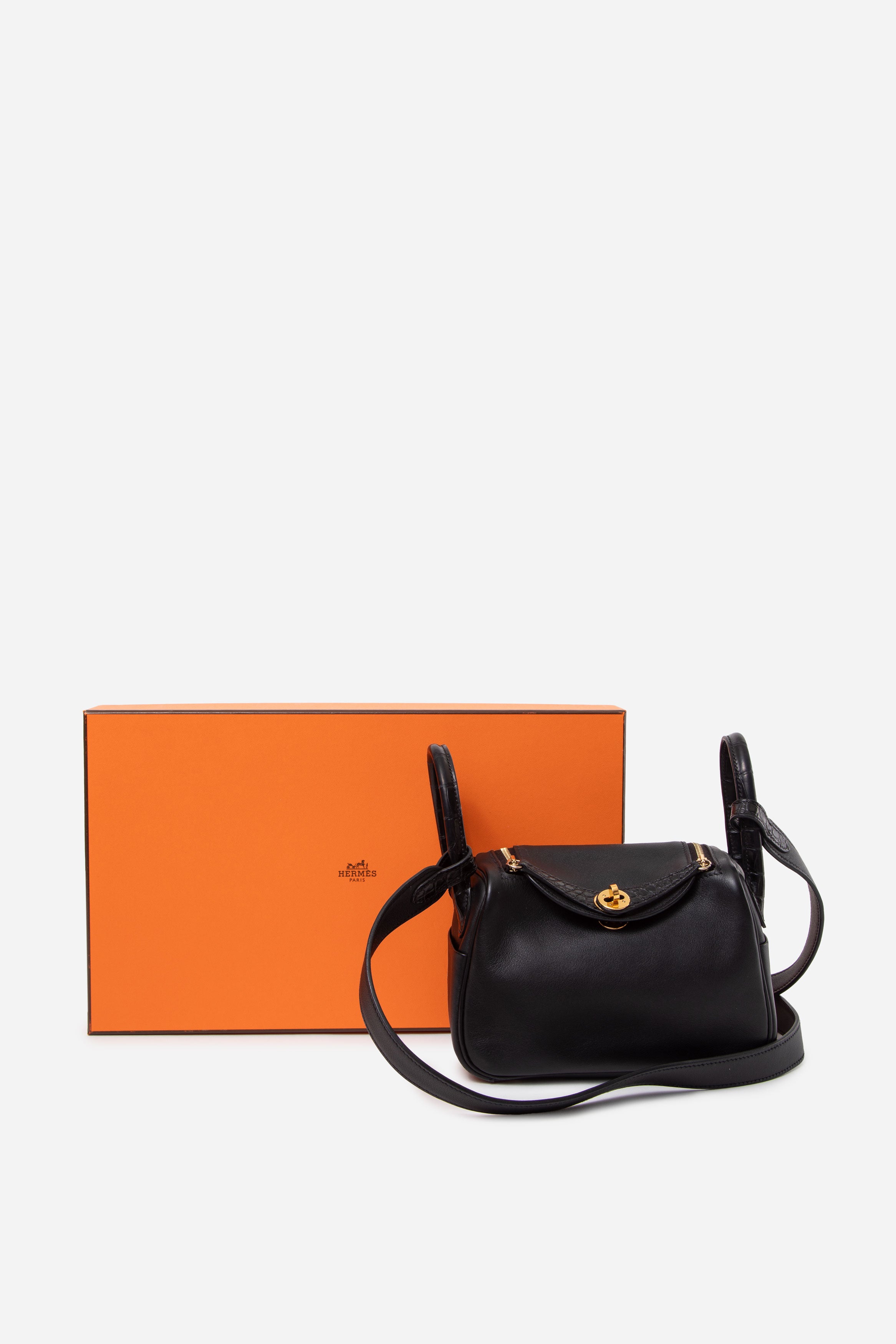 Hermes 2022 Black Swift Matte Alligator Touch Mini Lindy 20