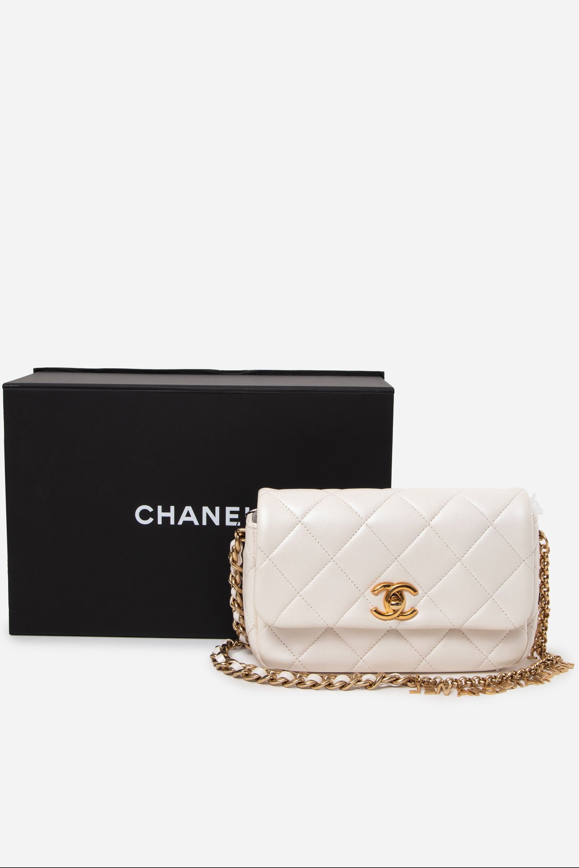 Pre-Owned Chanel 2024 Lambskin Quilted Logo Chain Mini Flap Bag
