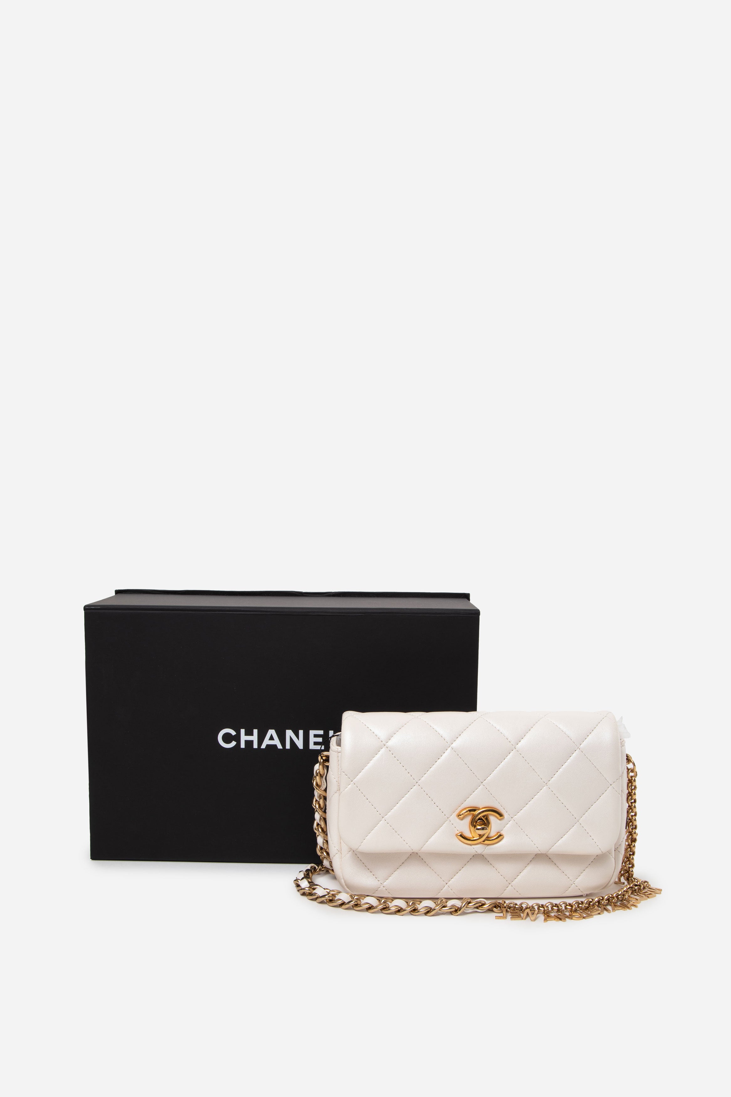 Pre-Owned Chanel 2024 Lambskin Quilted Logo Chain Mini Flap Bag