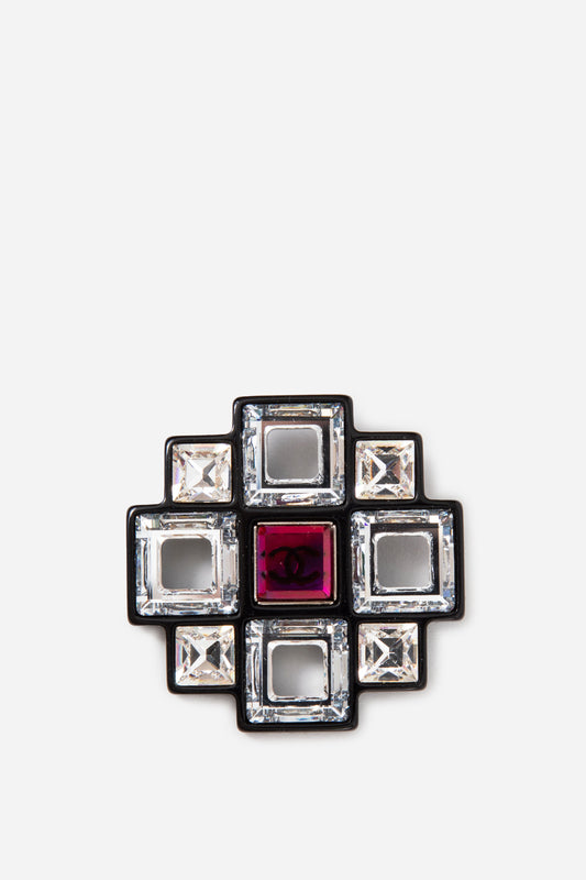 Pre-Owned Chanel 2017 Geometric Crystal Cross Brooch