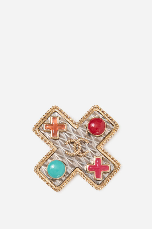 Pre-Owned Chanel 2017 Enamel & Resin Cross Brooch