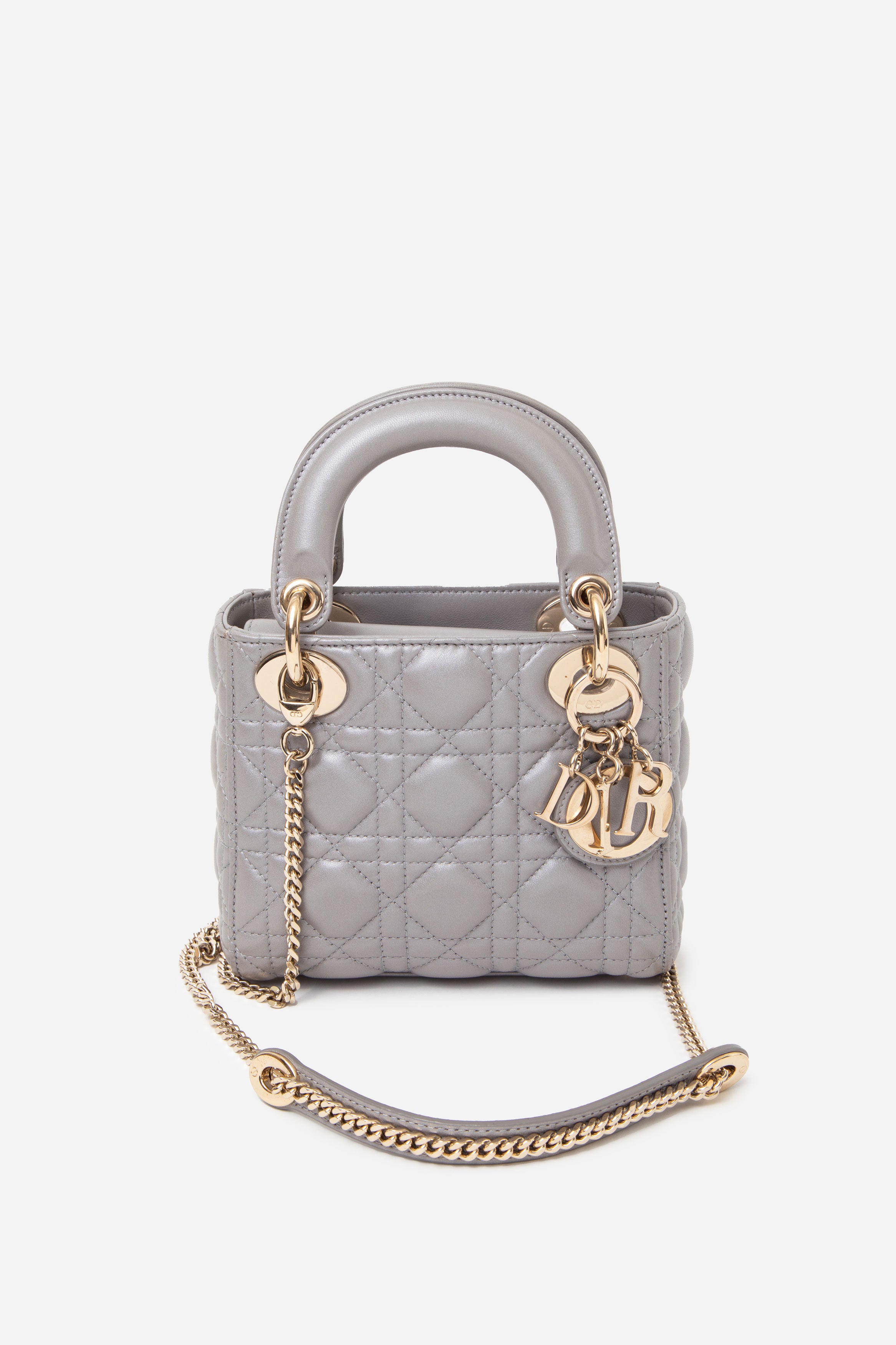 Christian Dior 2017 Grey Lambskin Mini Lady Dior Handbag