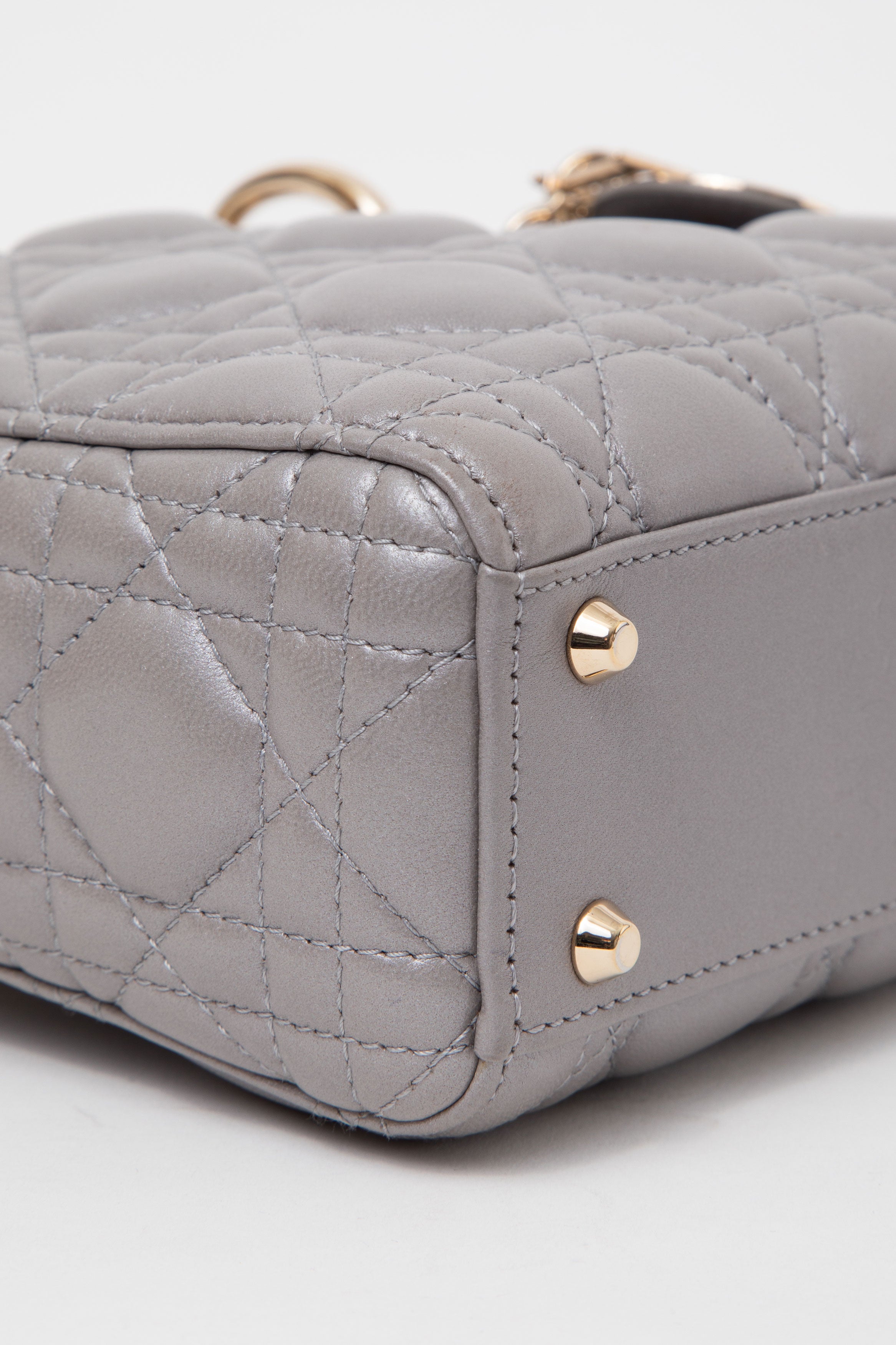 Christian Dior 2017 Grey Lambskin Mini Lady Dior Handbag