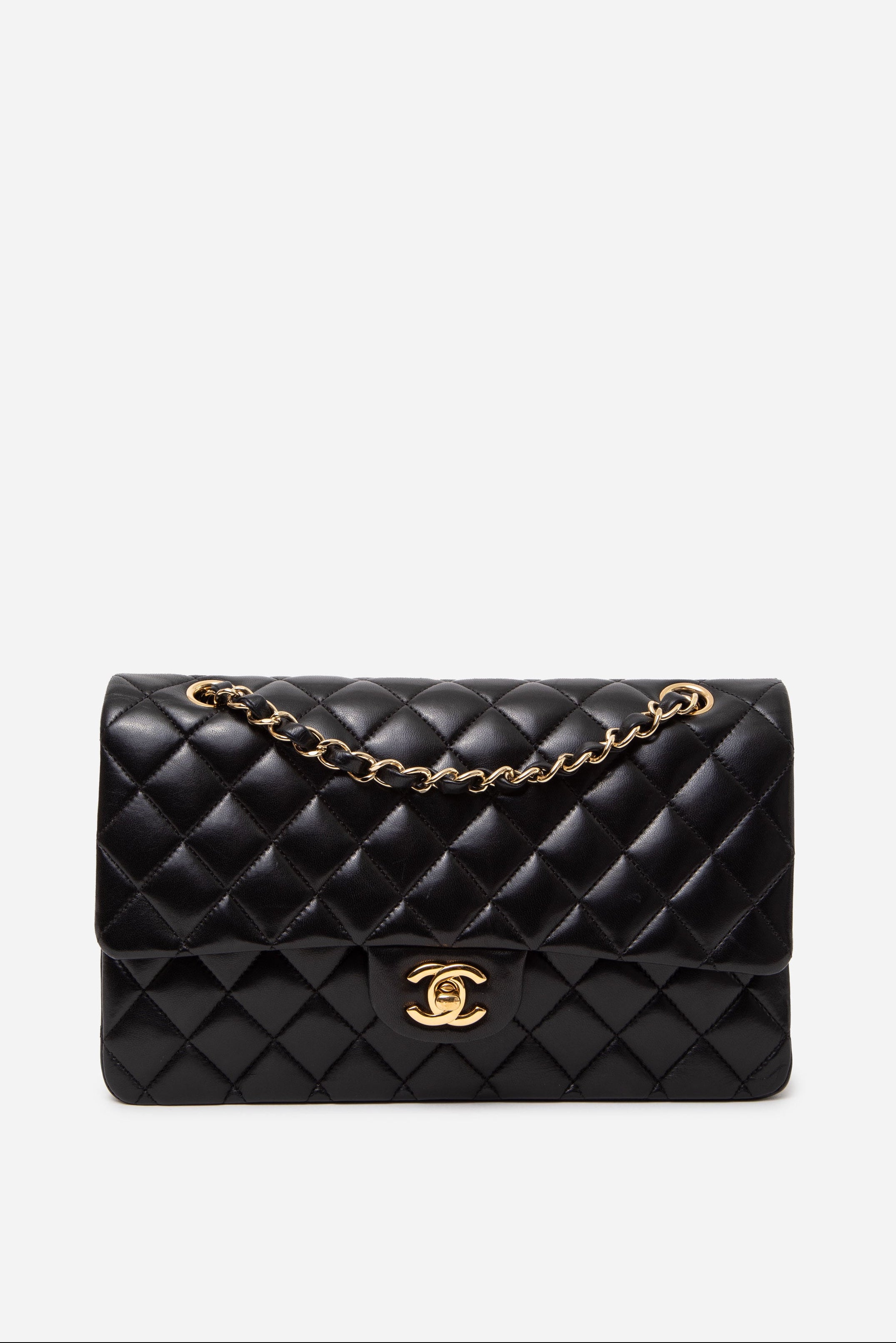Pre-Owned Chanel 2013–2014 Black Lambskin Medium Classic Double Flap Bag