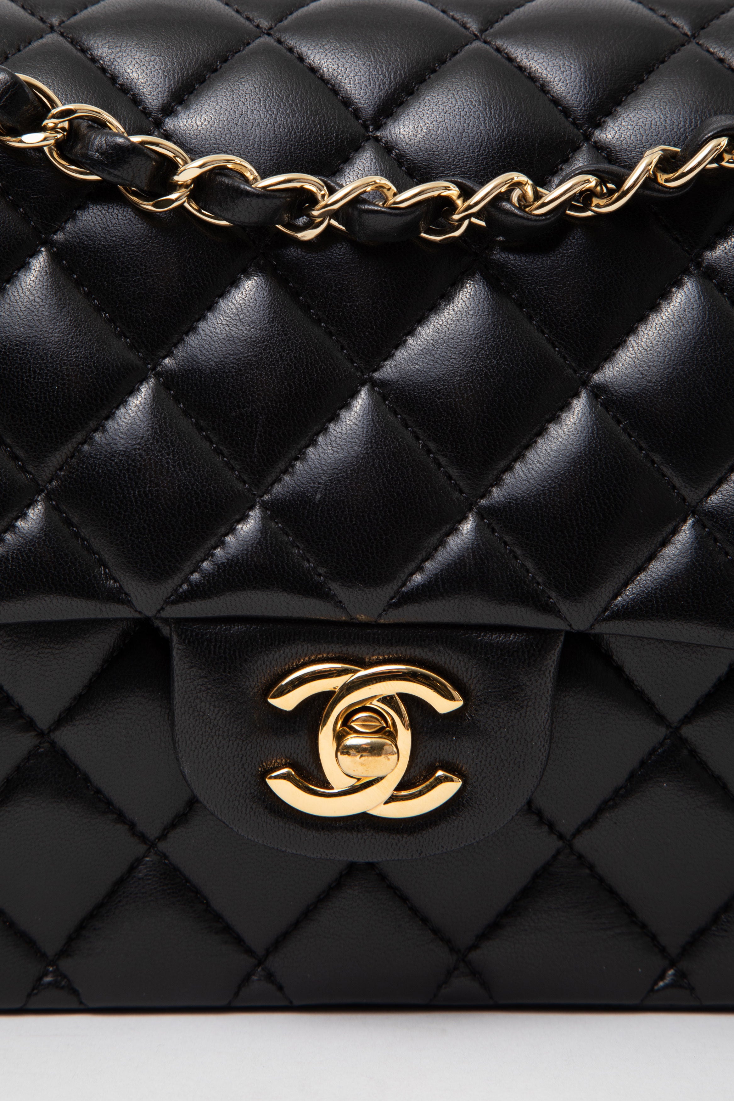 Pre-Owned Chanel 2013–2014 Black Lambskin Medium Classic Double Flap Bag