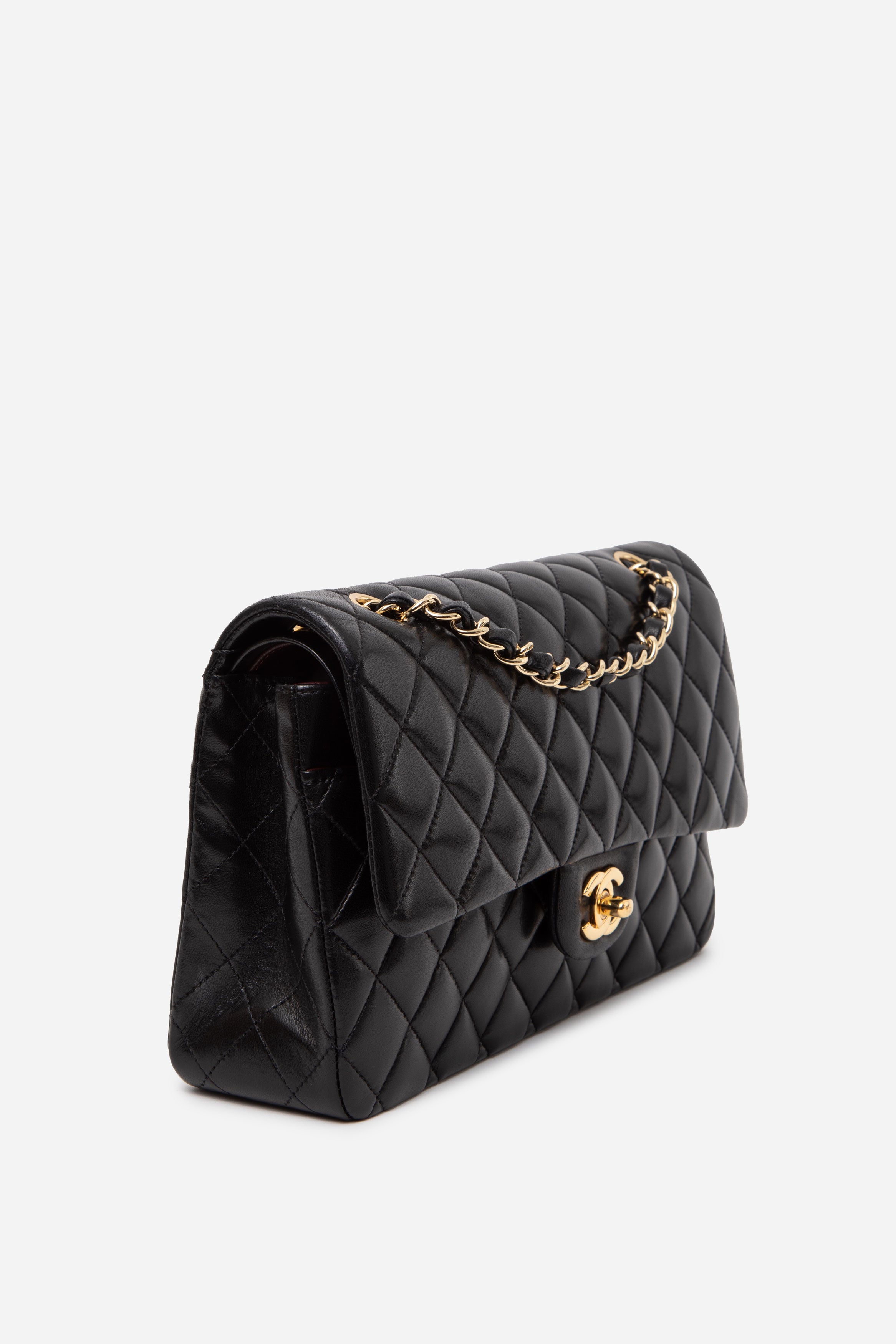 Pre-Owned Chanel 2013–2014 Black Lambskin Medium Classic Double Flap Bag