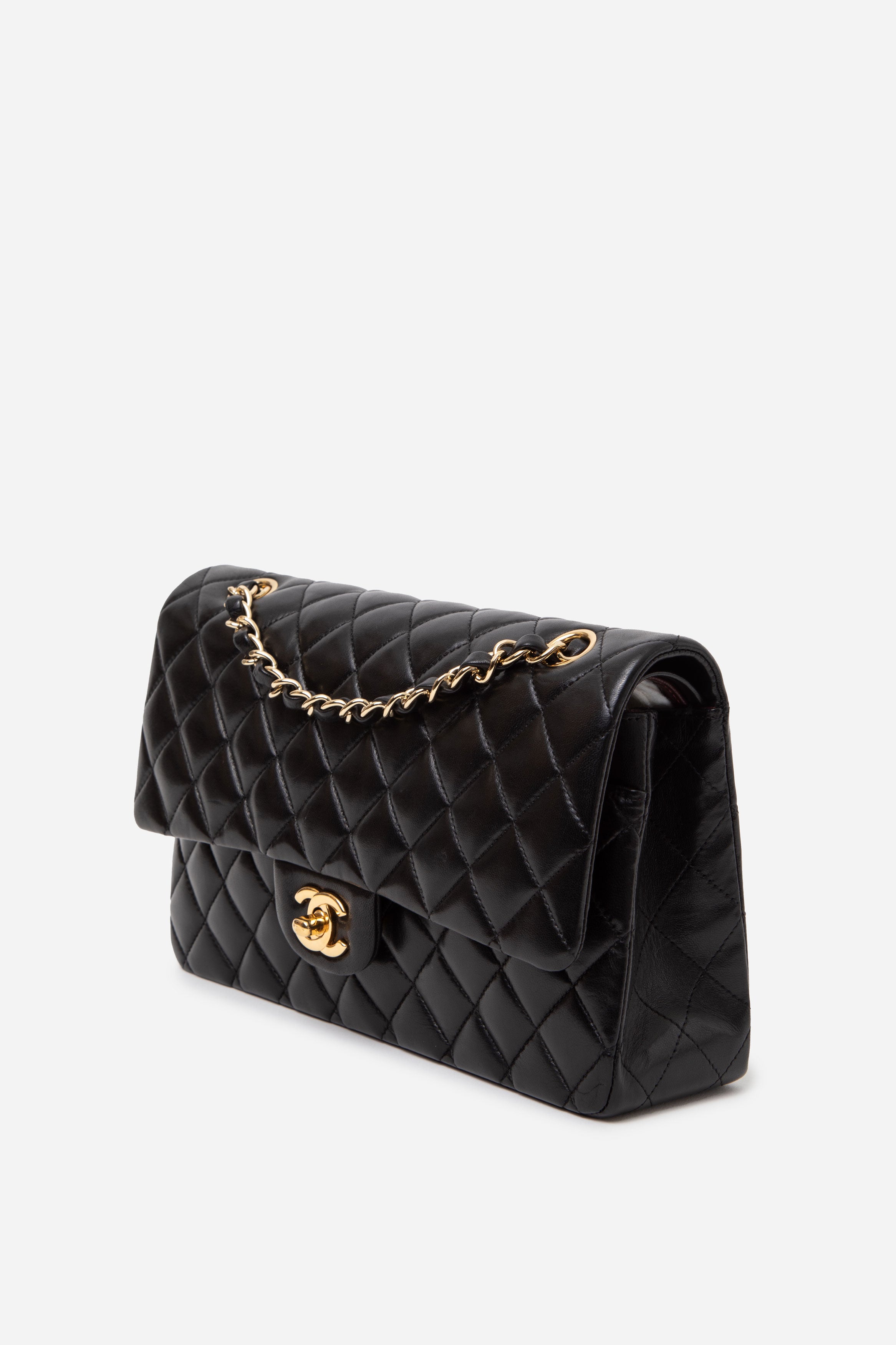 Pre-Owned Chanel 2013–2014 Black Lambskin Medium Classic Double Flap Bag