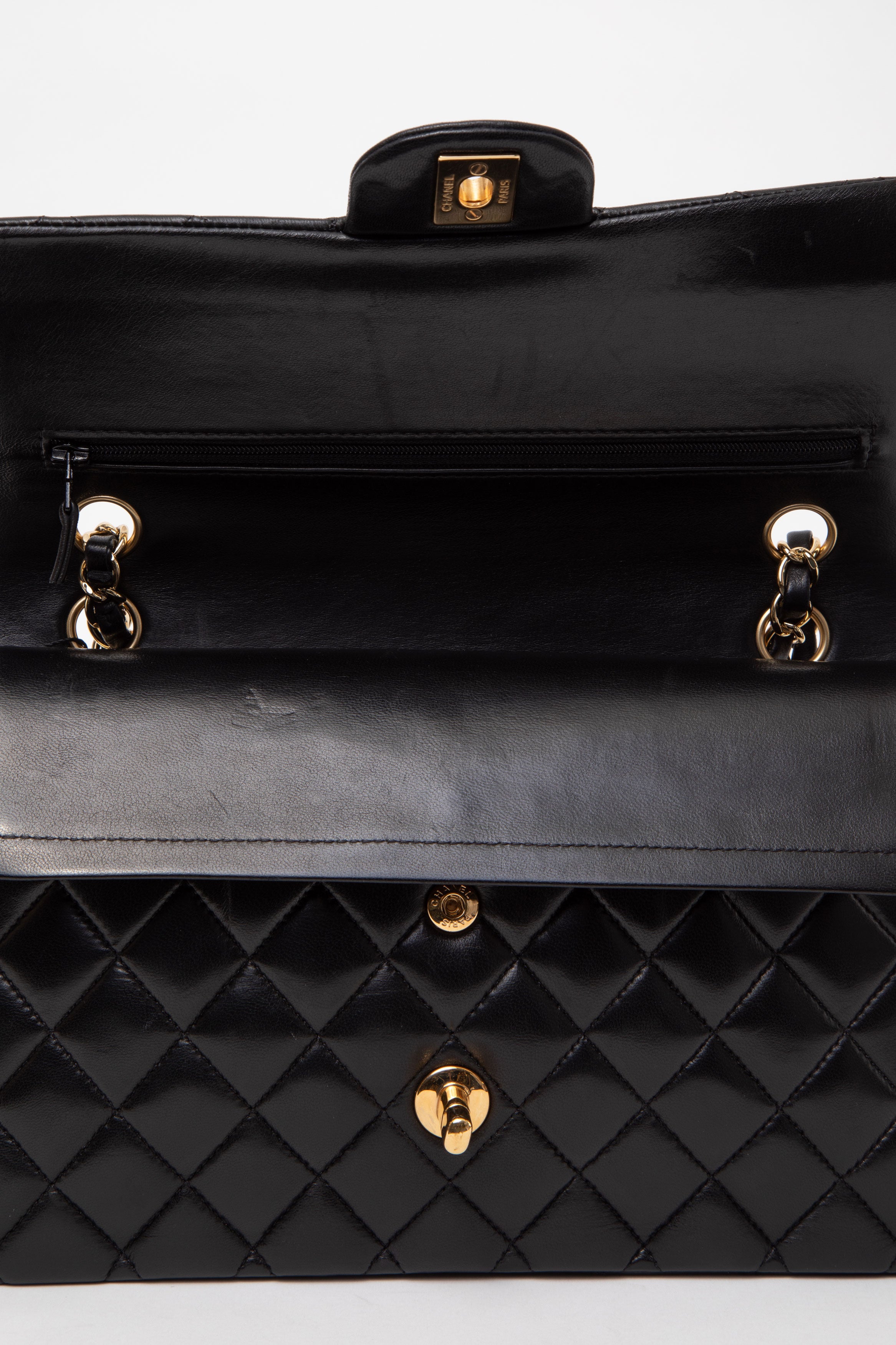 Pre-Owned Chanel 2013–2014 Black Lambskin Medium Classic Double Flap Bag