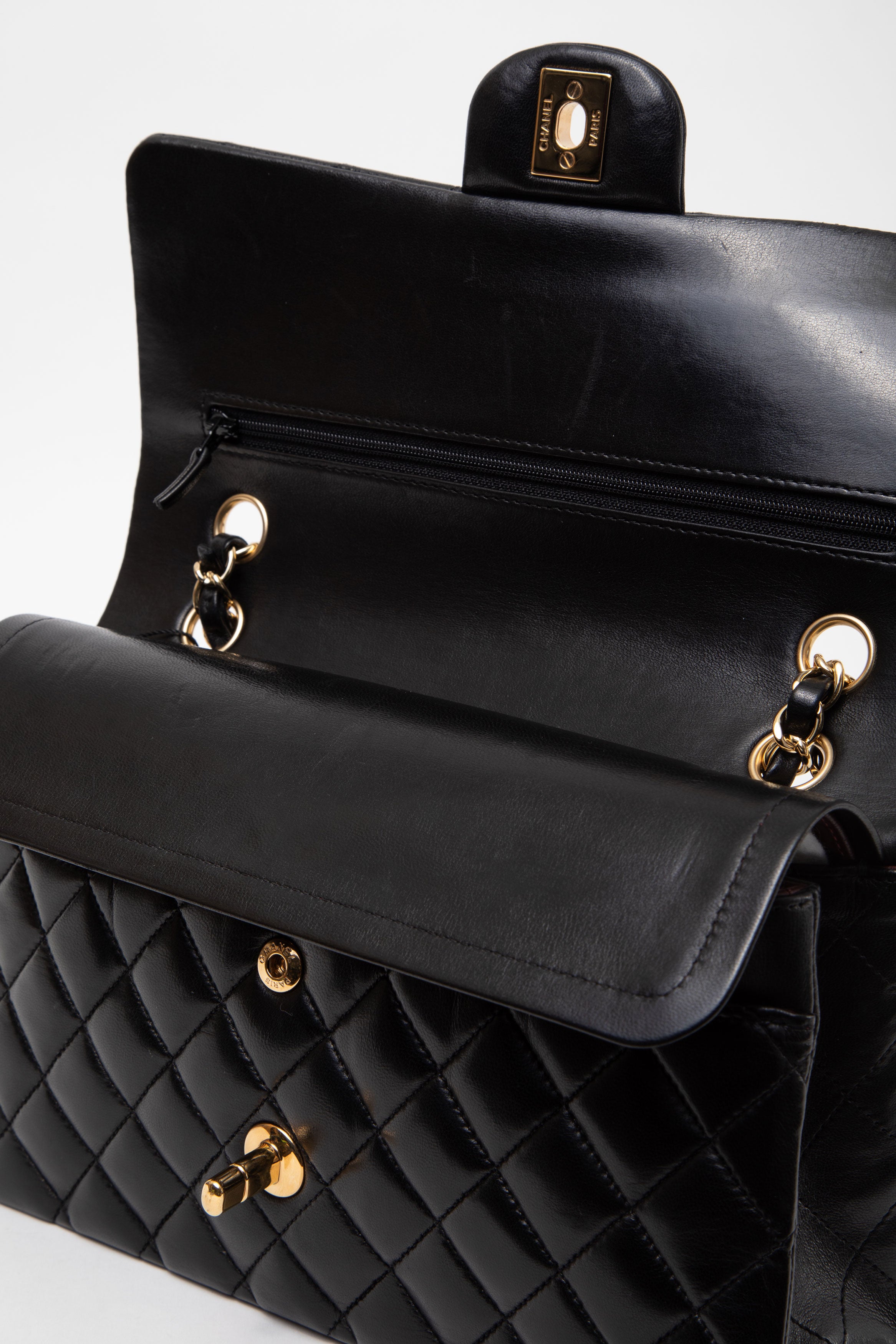 Pre-Owned Chanel 2013–2014 Black Lambskin Medium Classic Double Flap Bag