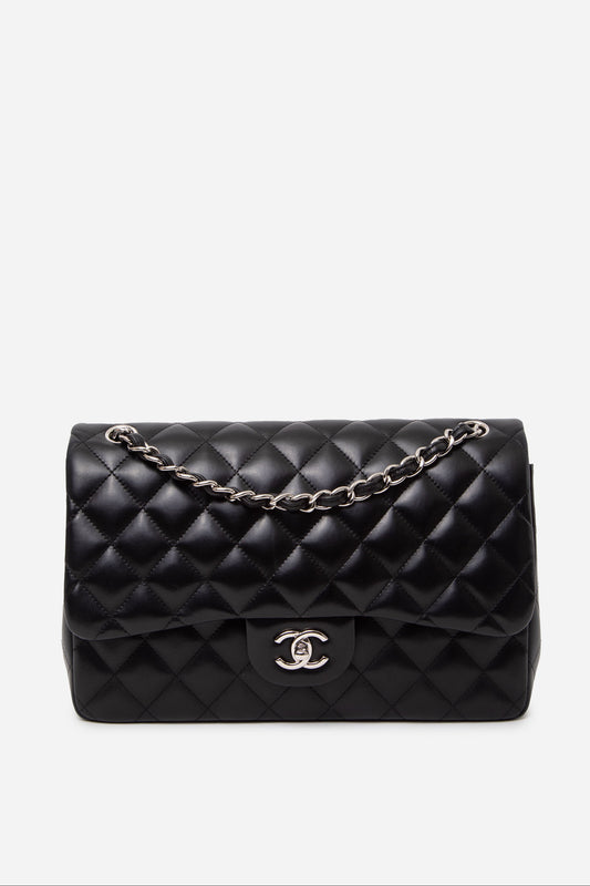 Pre-Owned Chanel 2014 Black Lambskin Classic Large Double Flap Bag