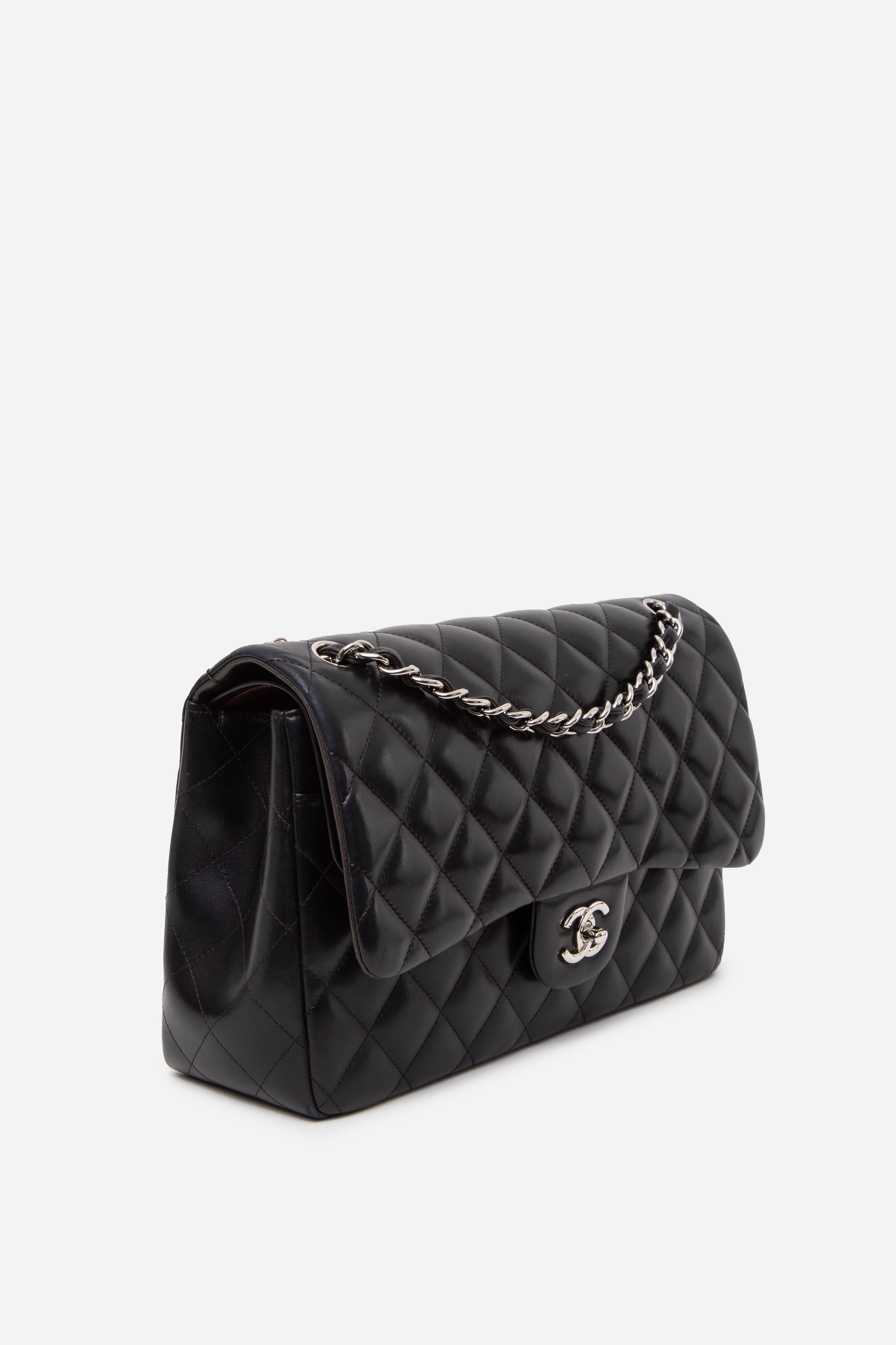 Pre-Owned Chanel 2014 Black Lambskin Classic Large Double Flap Bag
