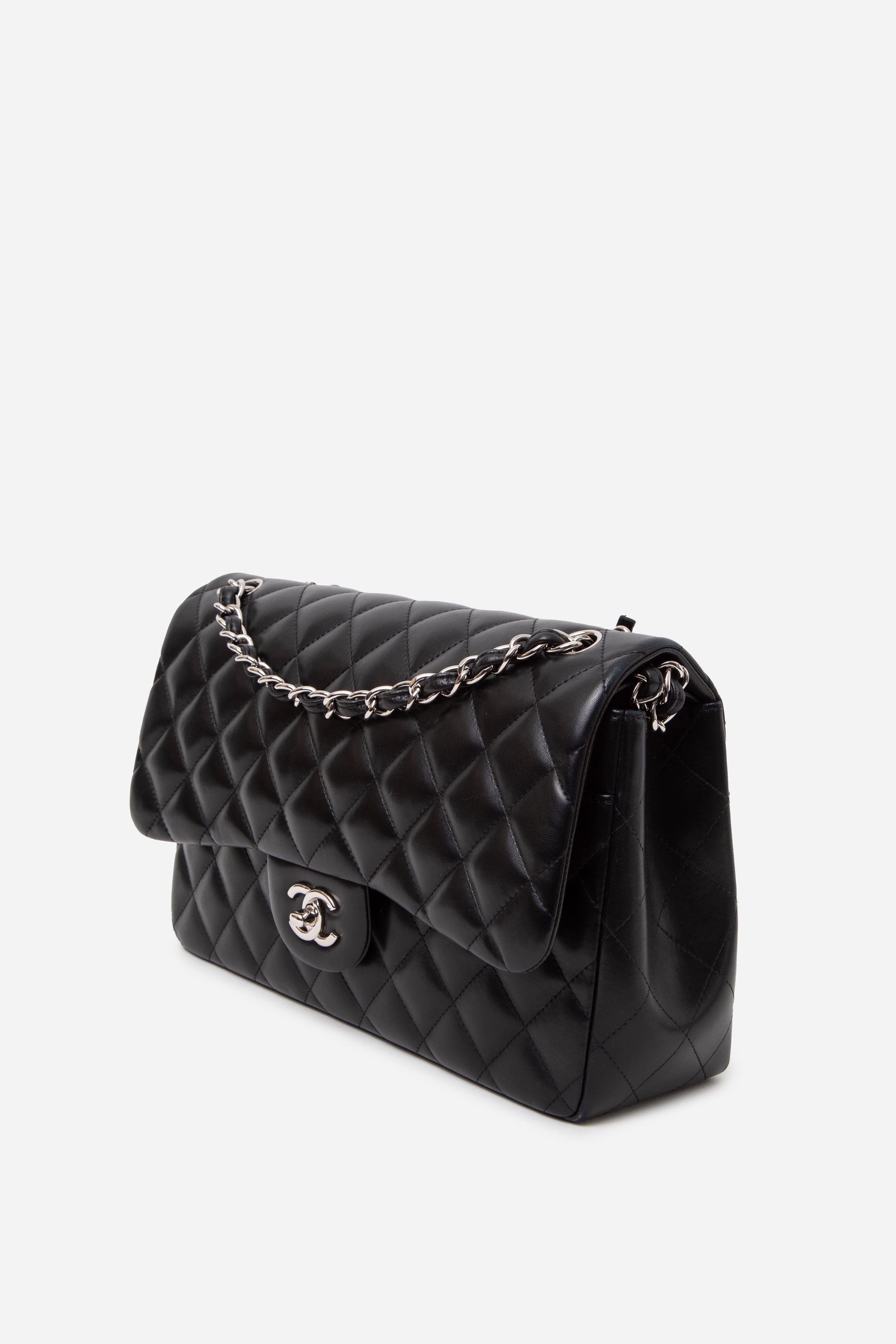 Pre-Owned Chanel 2014 Black Lambskin Classic Large Double Flap Bag