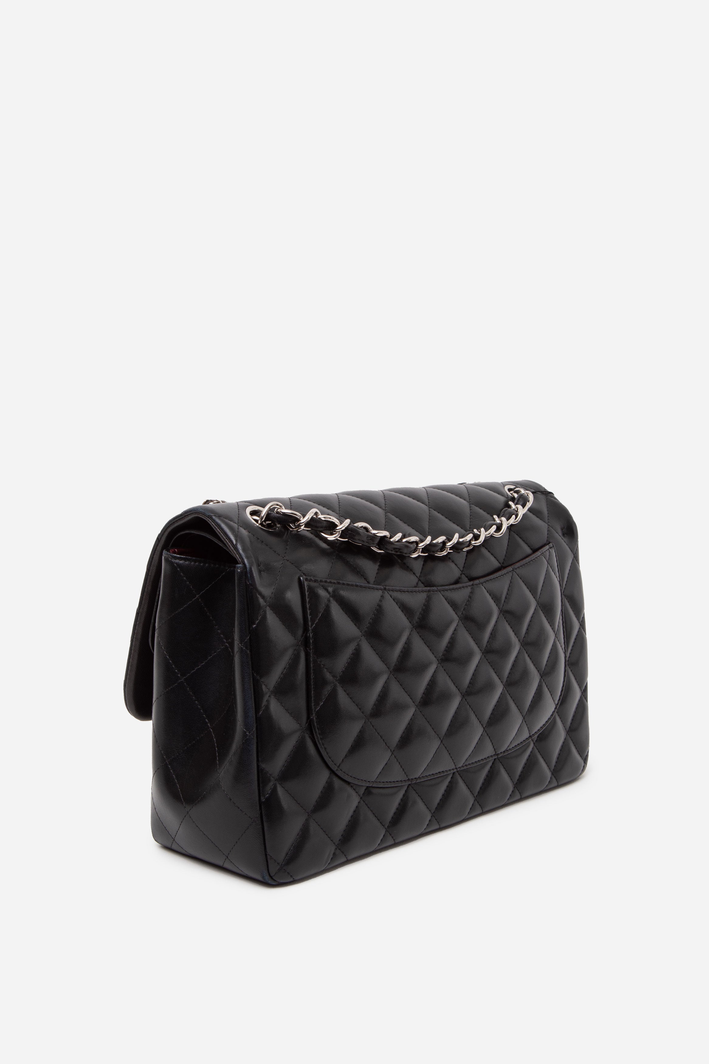 Pre-Owned Chanel 2014 Black Lambskin Classic Large Double Flap Bag
