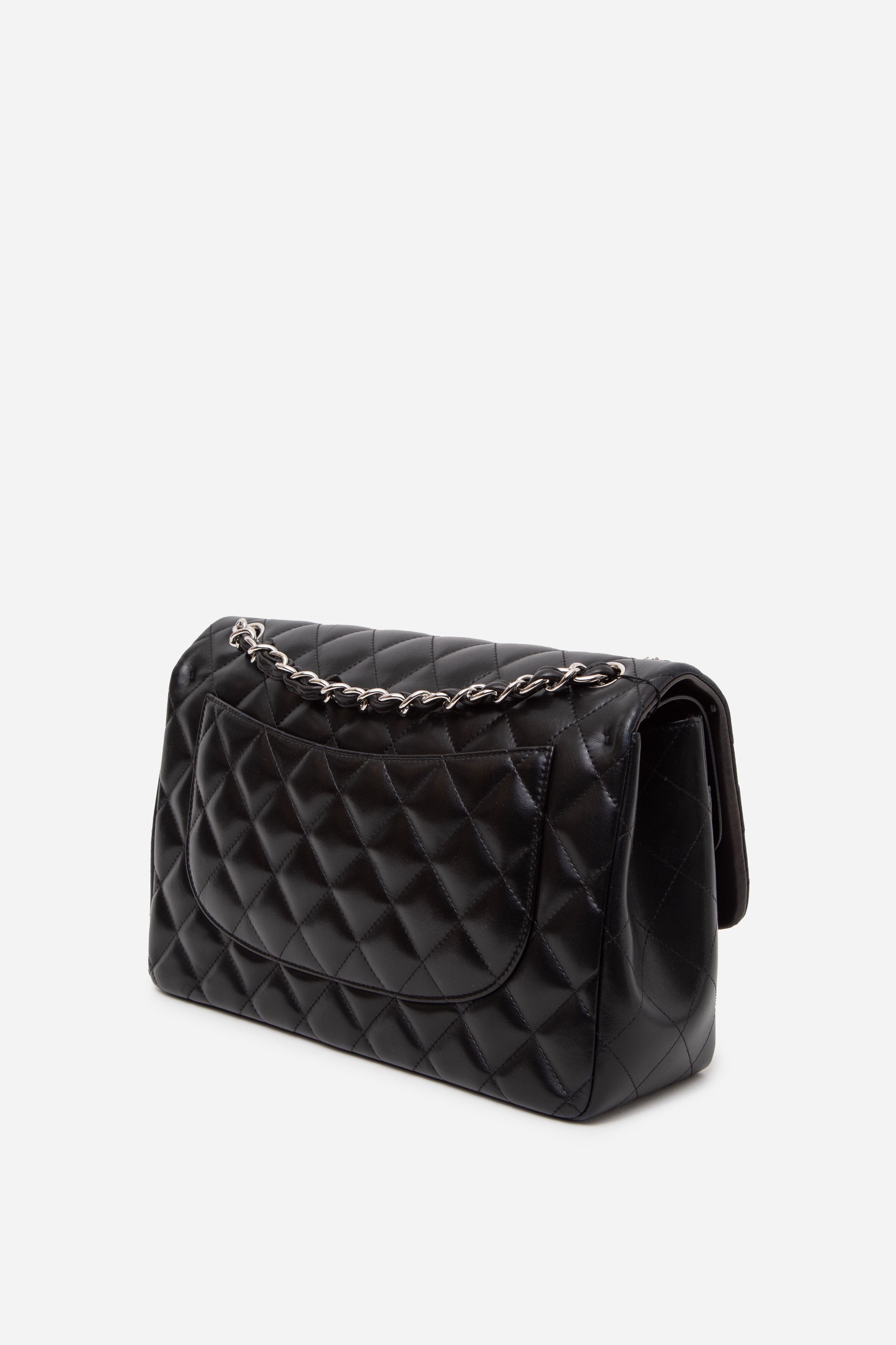 Pre-Owned Chanel 2014 Black Lambskin Classic Large Double Flap Bag