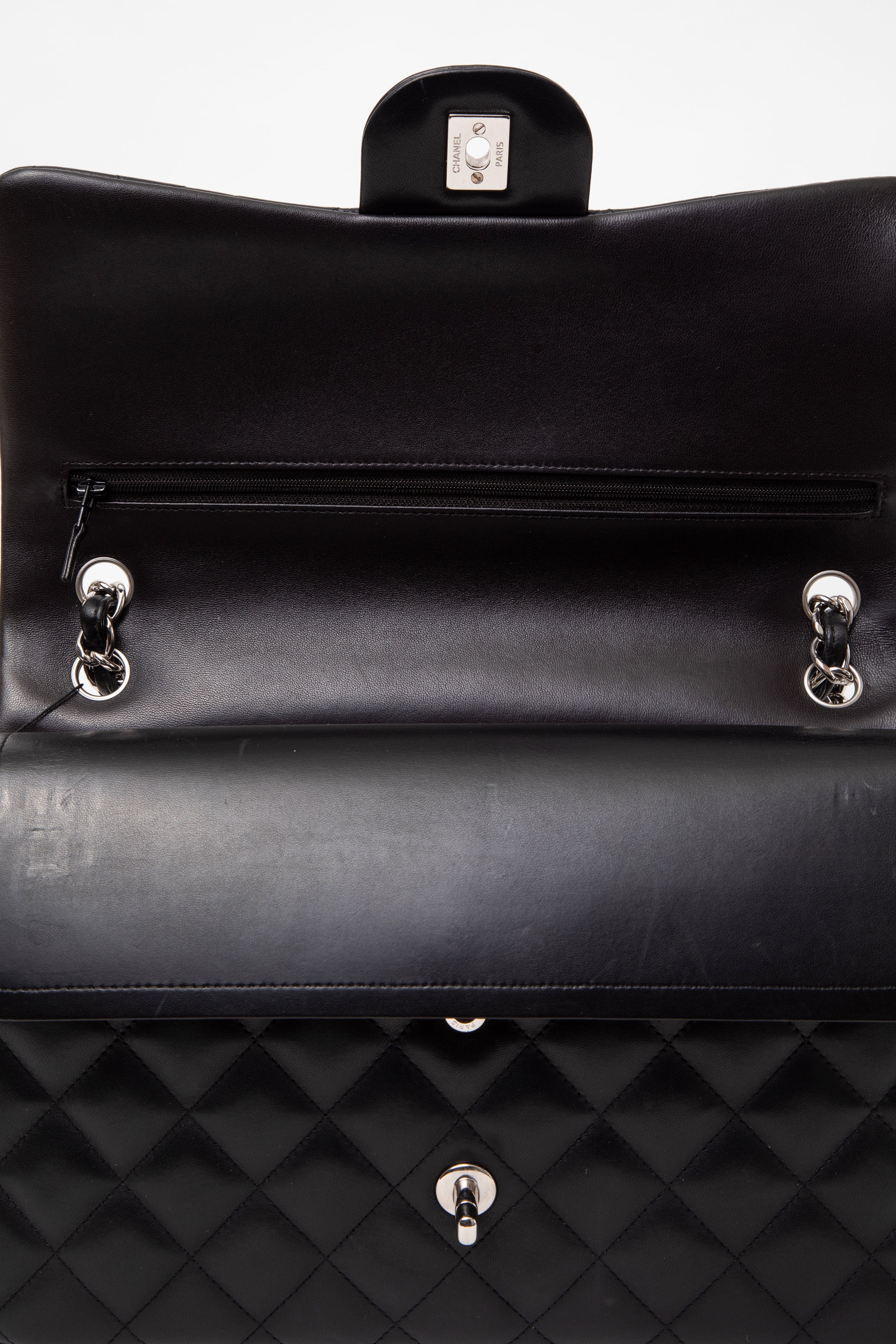 Pre-Owned Chanel 2014 Black Lambskin Classic Large Double Flap Bag