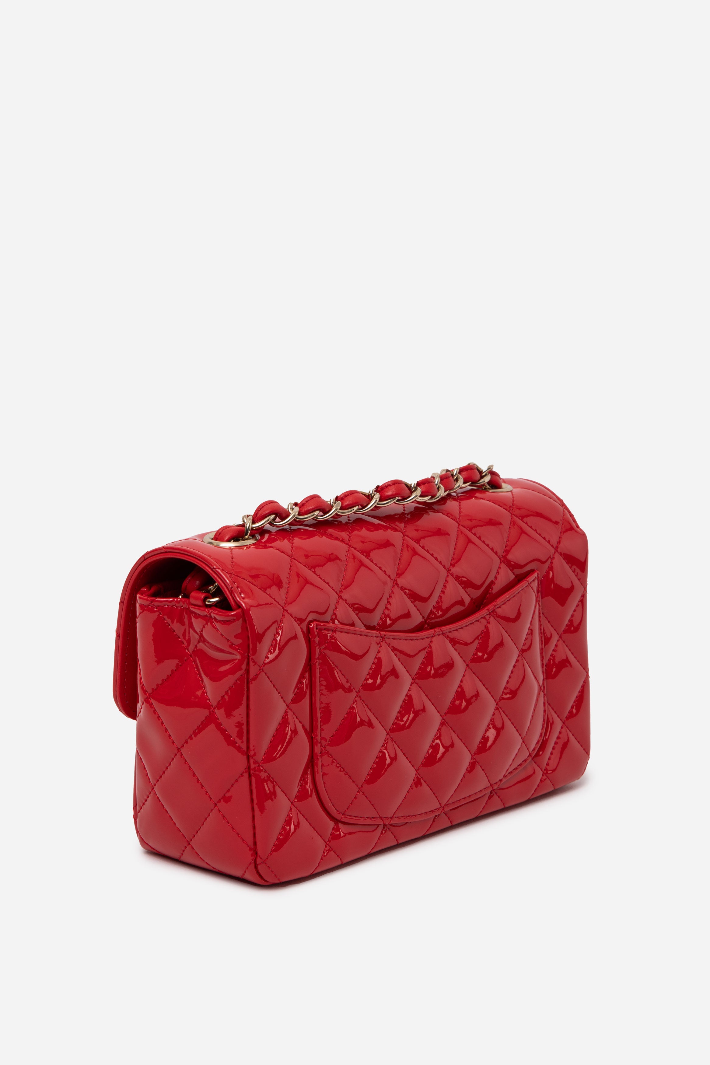 Pre-Owned Chanel 2019 Red Patent Leather Mini Rectangle Flap Bag