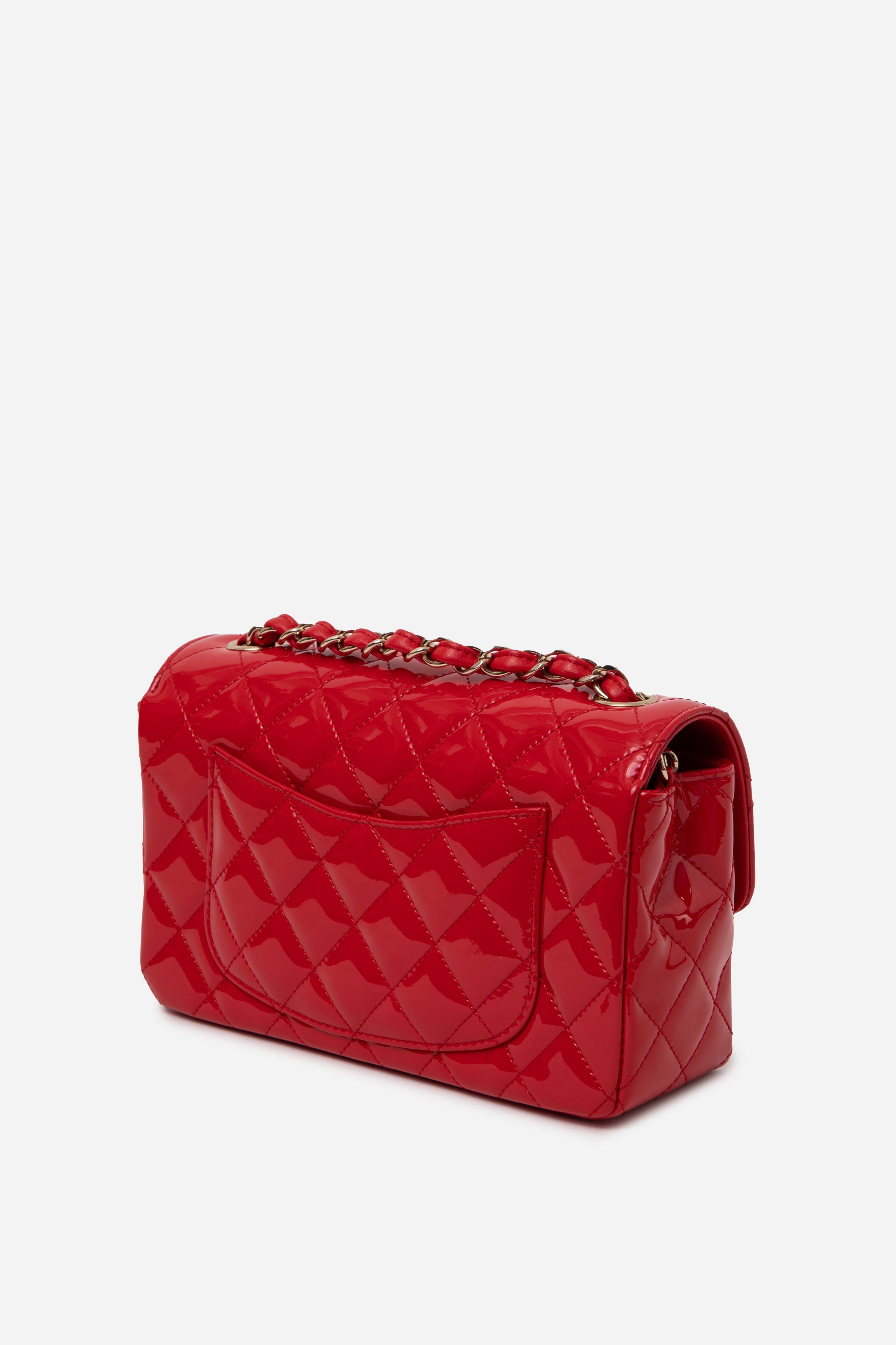 Pre-Owned Chanel 2019 Red Patent Leather Mini Rectangle Flap Bag