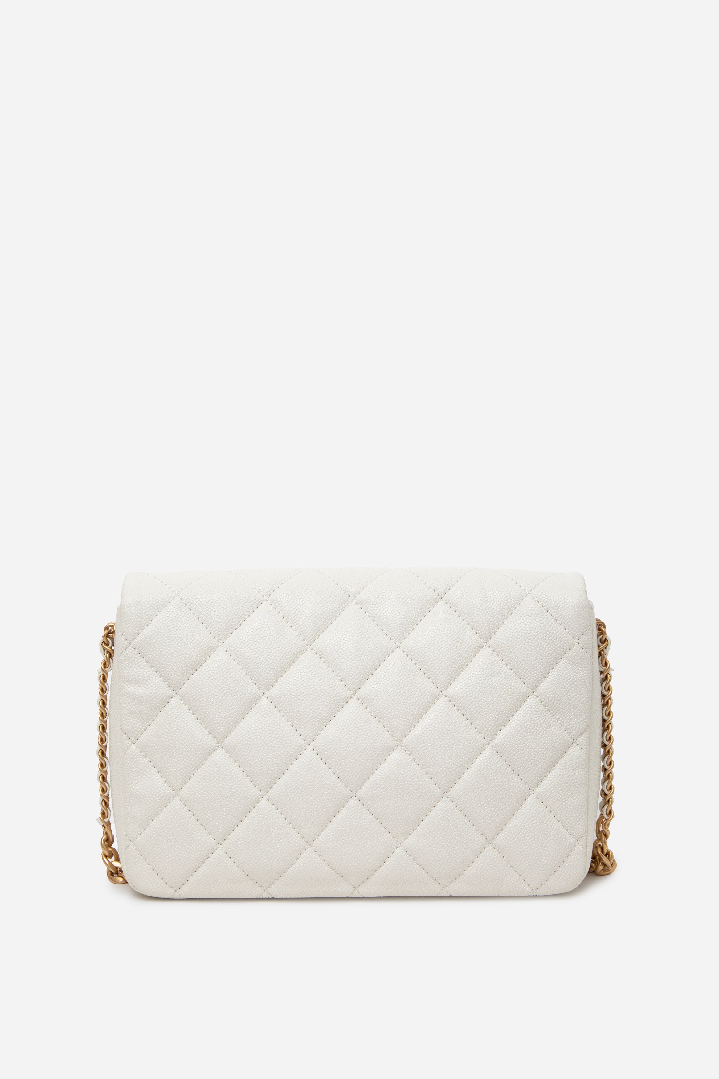 Pre-Owned Chanel White Caviar Quilted CC Flap Bag