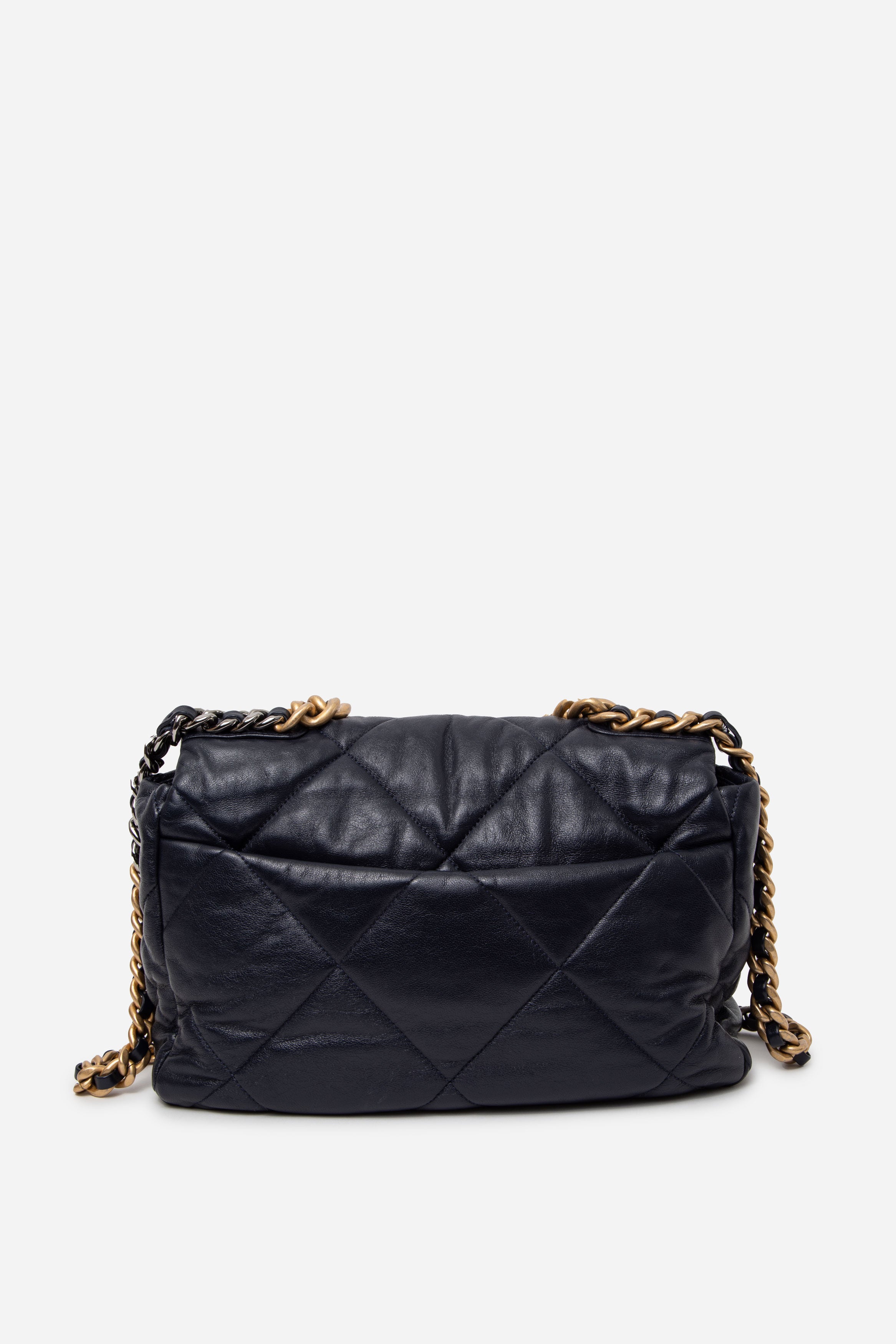 Pre-Owned CHANEL 2020 Navy Lambskin Medium 19 Hand Bag