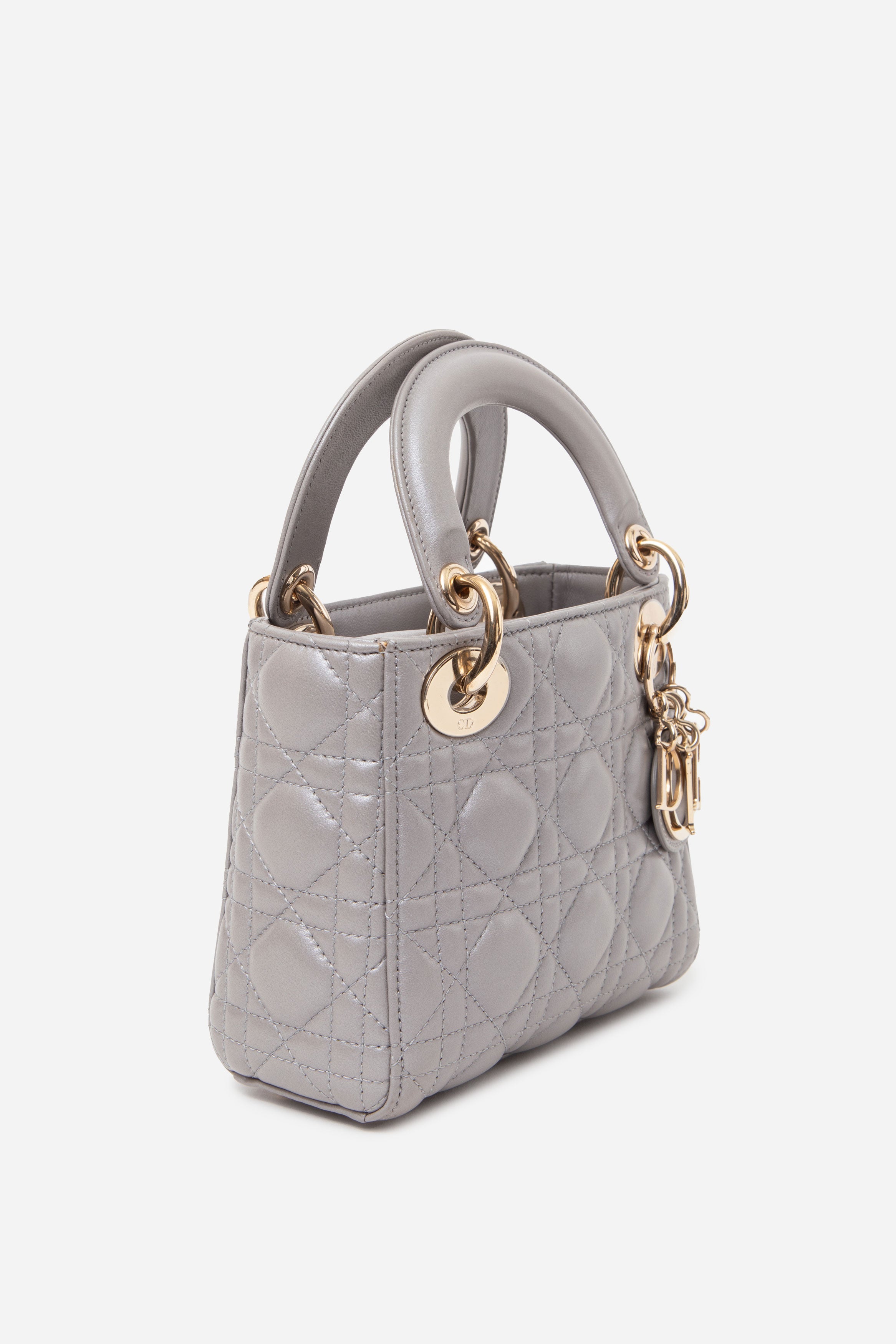 Christian Dior 2017 Grey Lambskin Mini Lady Dior Handbag