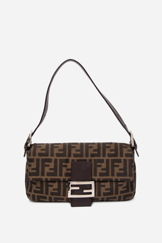 Fendi 2017 Brown Canvas FF Zucca Baguette Shoulder Bag