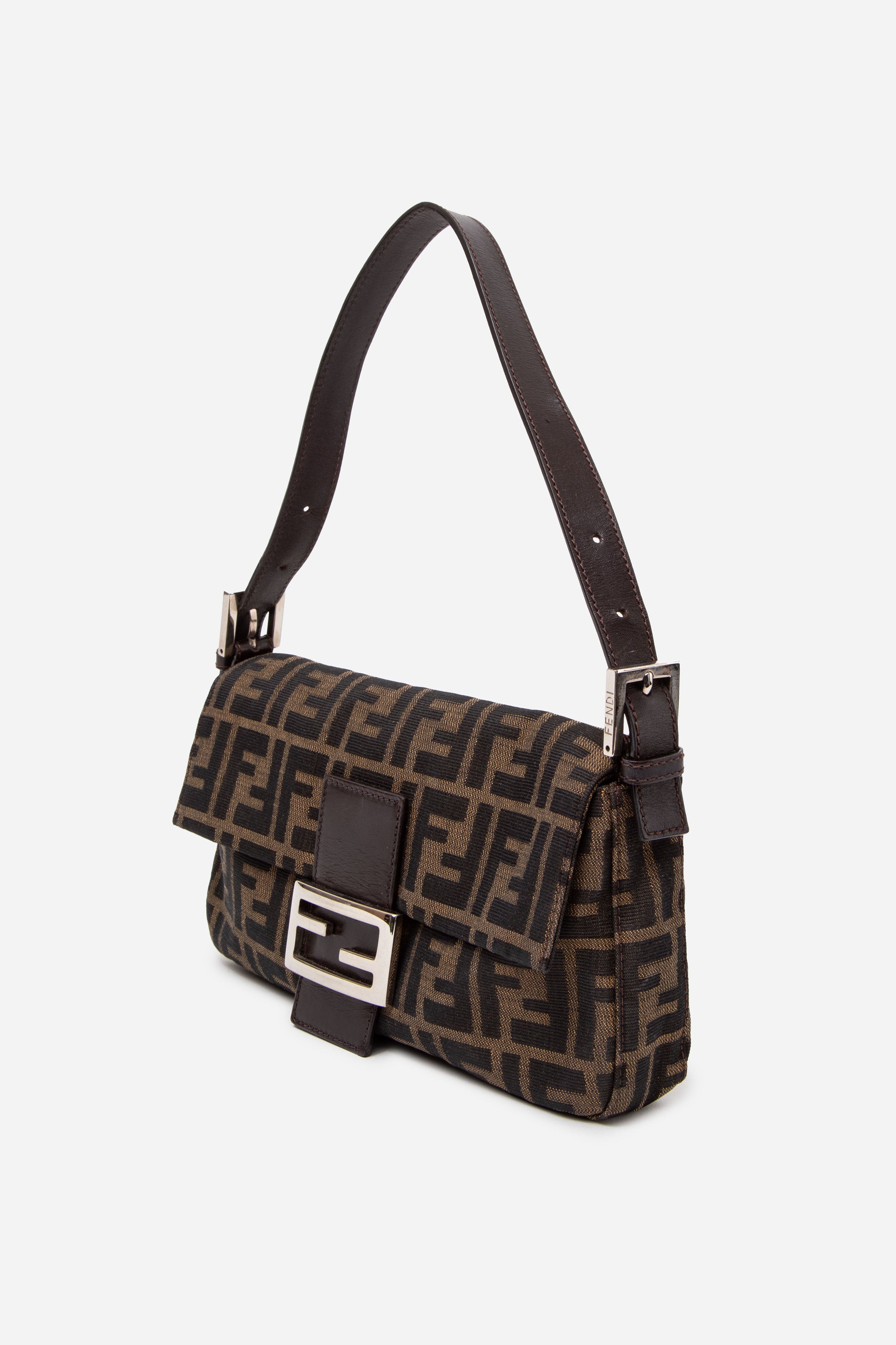 Fendi 2017 Brown Canvas FF Zucca Baguette Shoulder Bag