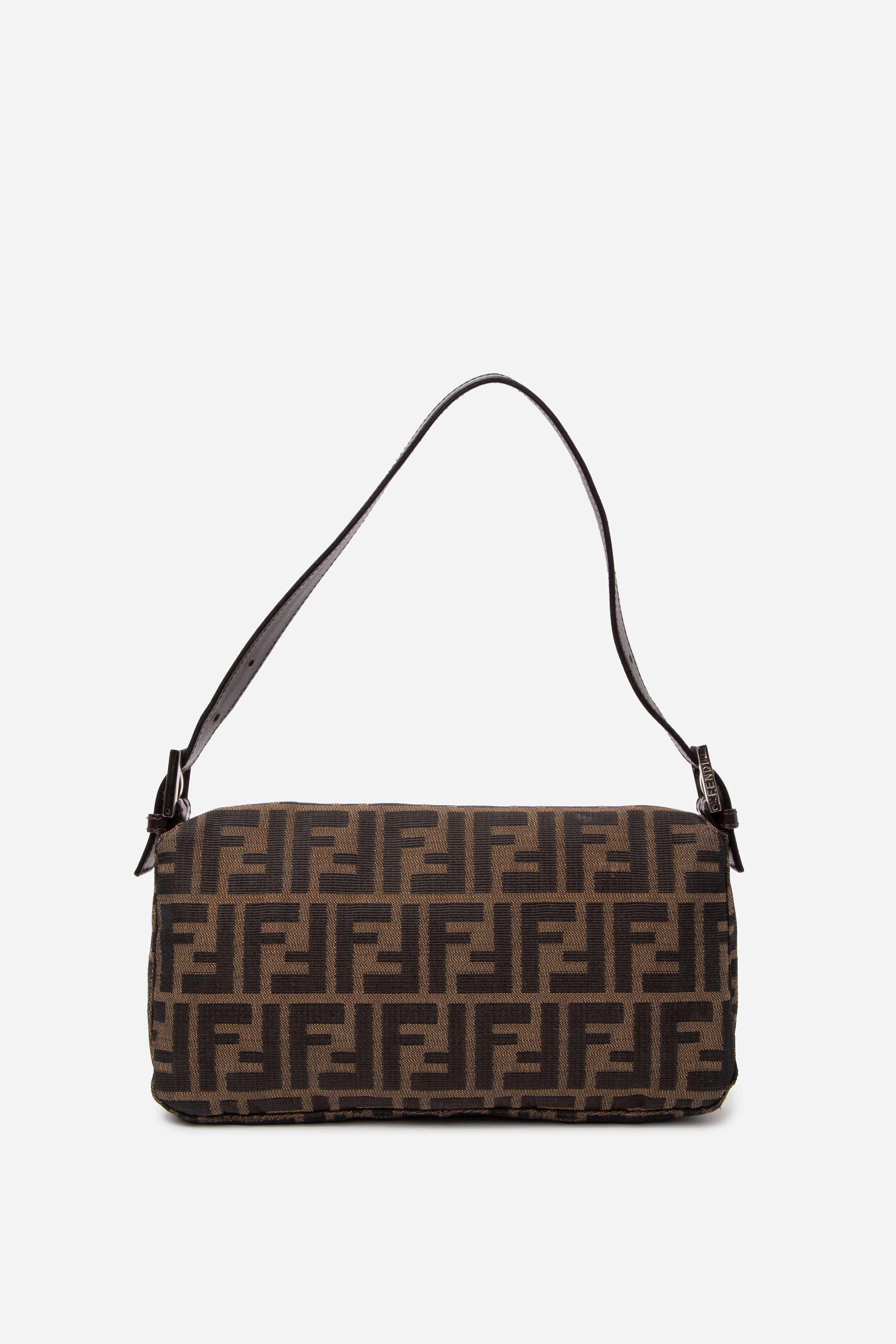 Fendi 2017 Brown Canvas FF Zucca Baguette Shoulder Bag
