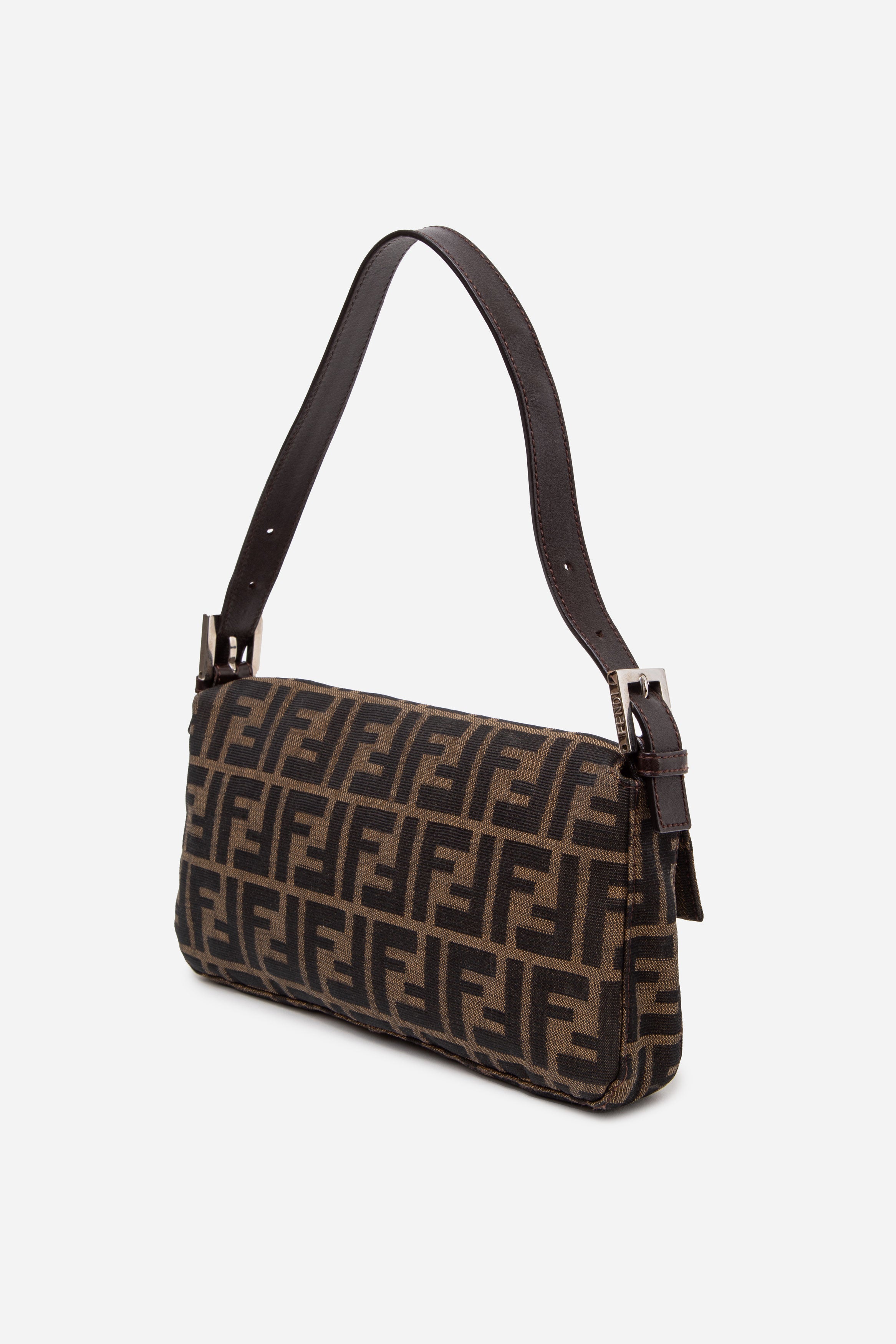 Fendi 2017 Brown Canvas FF Zucca Baguette Shoulder Bag