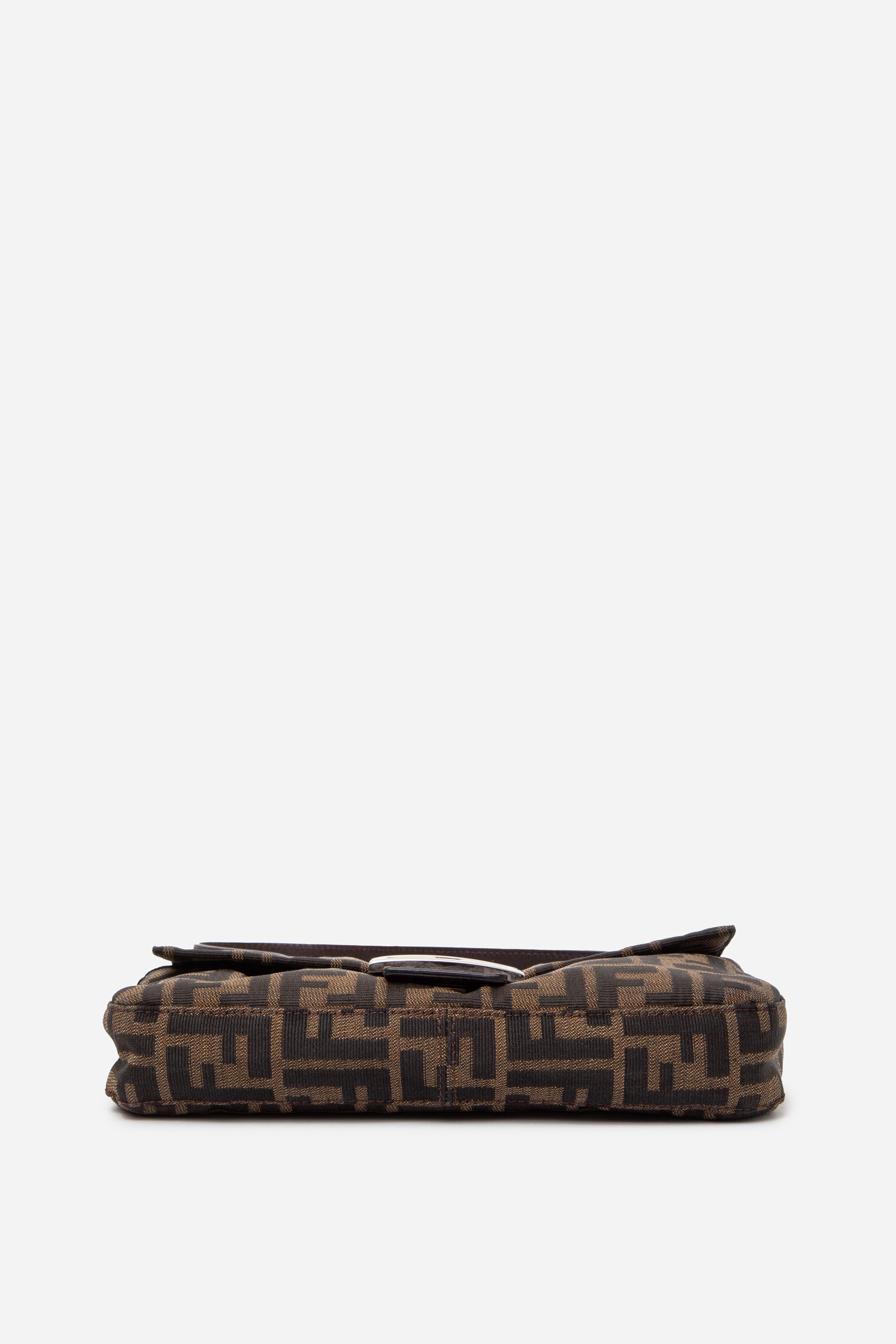 Fendi 2017 Brown Canvas FF Zucca Baguette Shoulder Bag