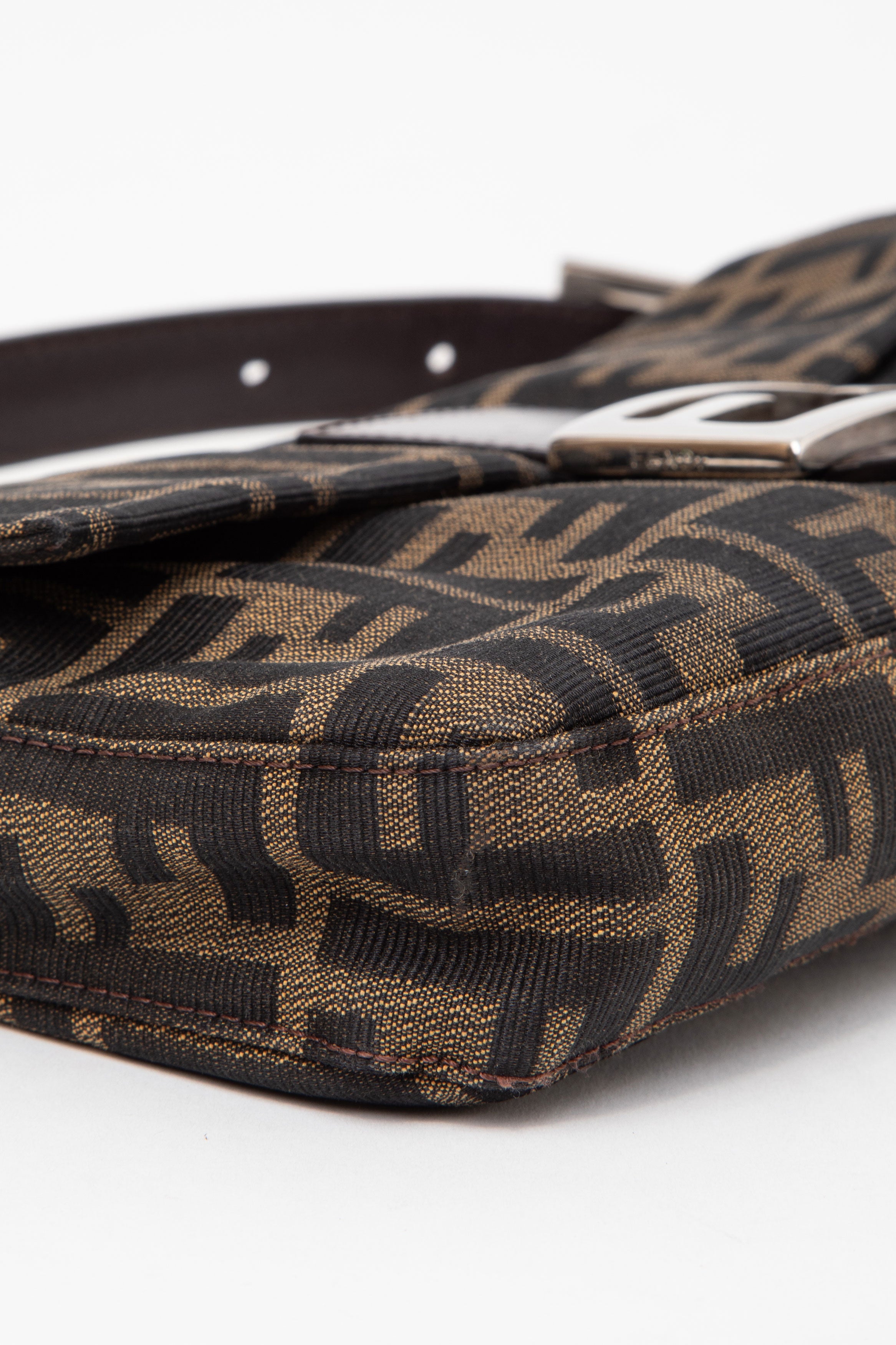 Fendi 2017 Brown Canvas FF Zucca Baguette Shoulder Bag