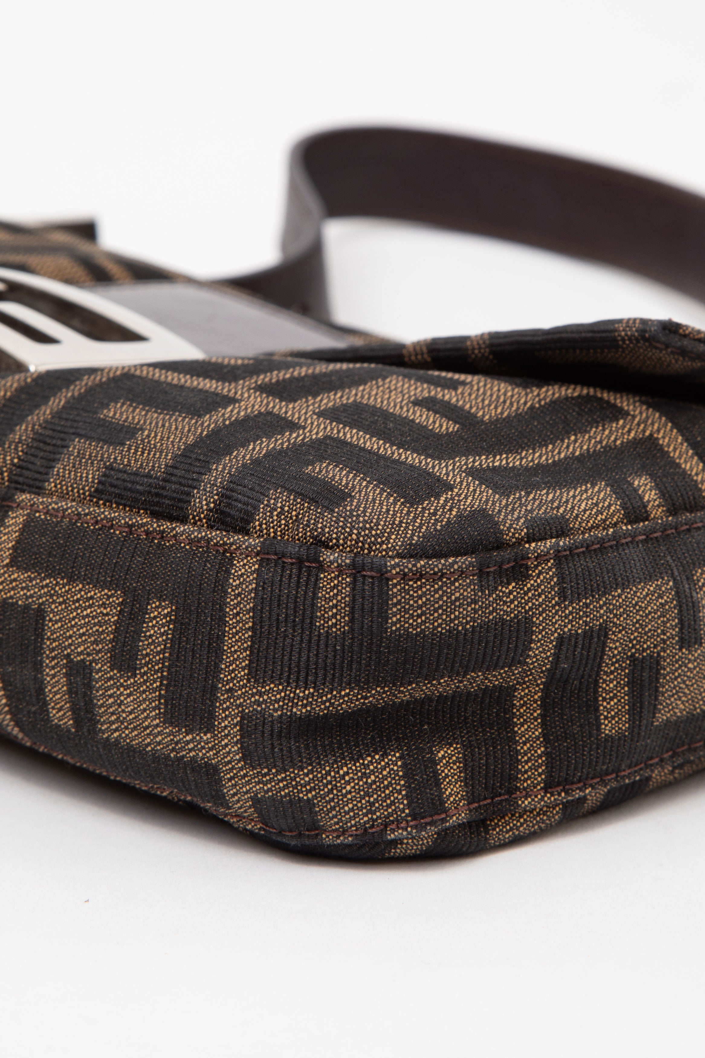 Fendi 2017 Brown Canvas FF Zucca Baguette Shoulder Bag