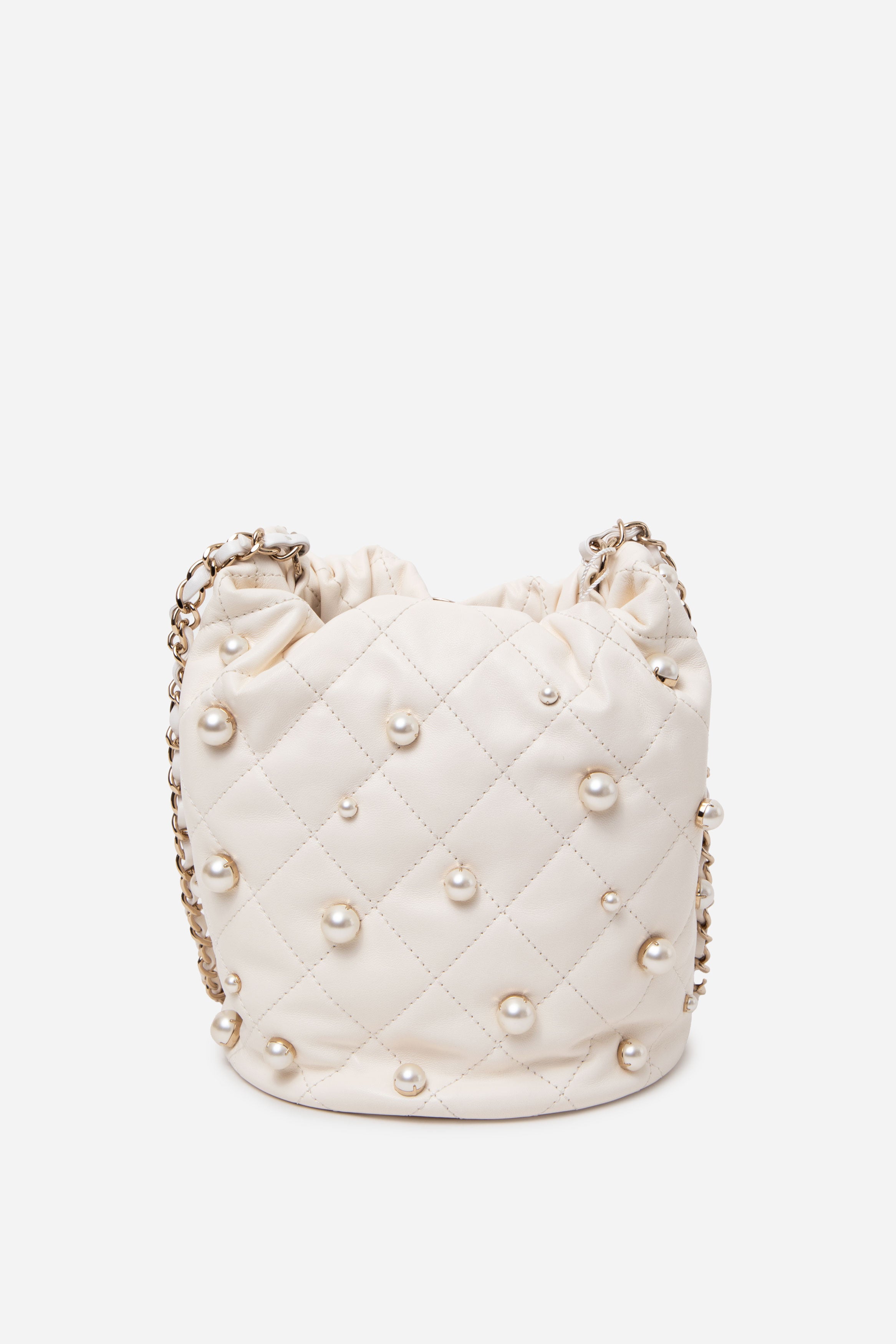 Pre-owned Chanel 2021 Lambskin Pearl Drawstring Bag