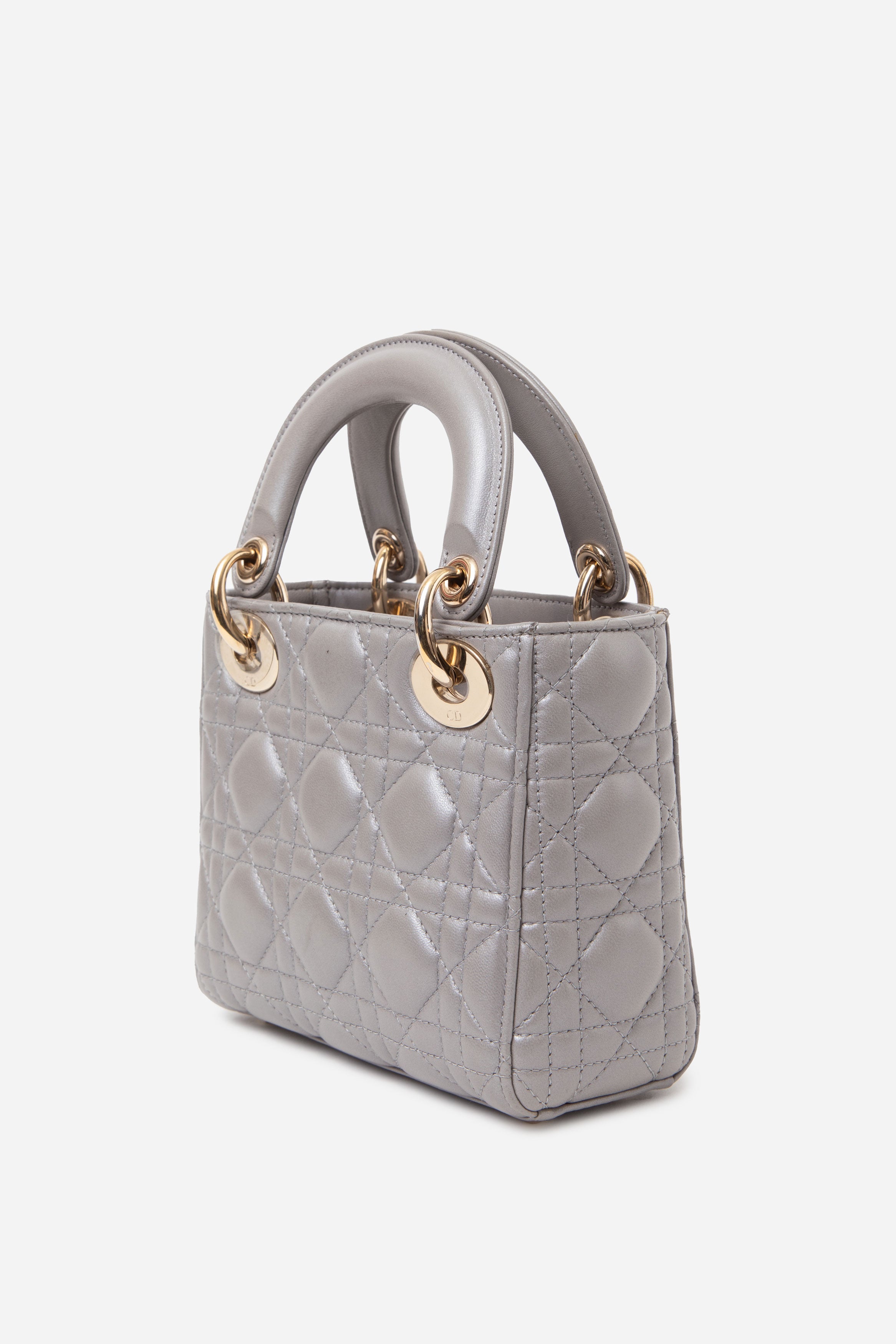 Christian Dior 2017 Grey Lambskin Mini Lady Dior Handbag