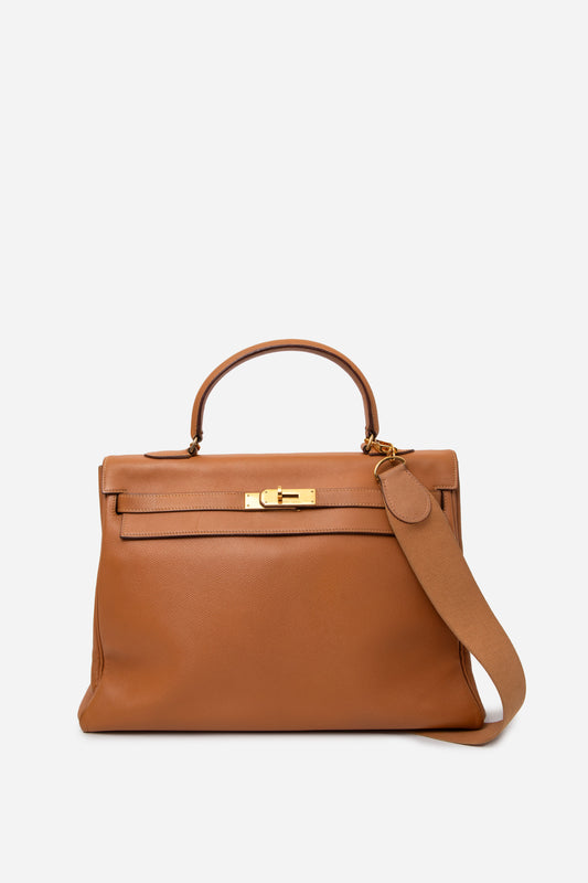 Hermes 1987 Brown Vintage Kelly 35 with Strap