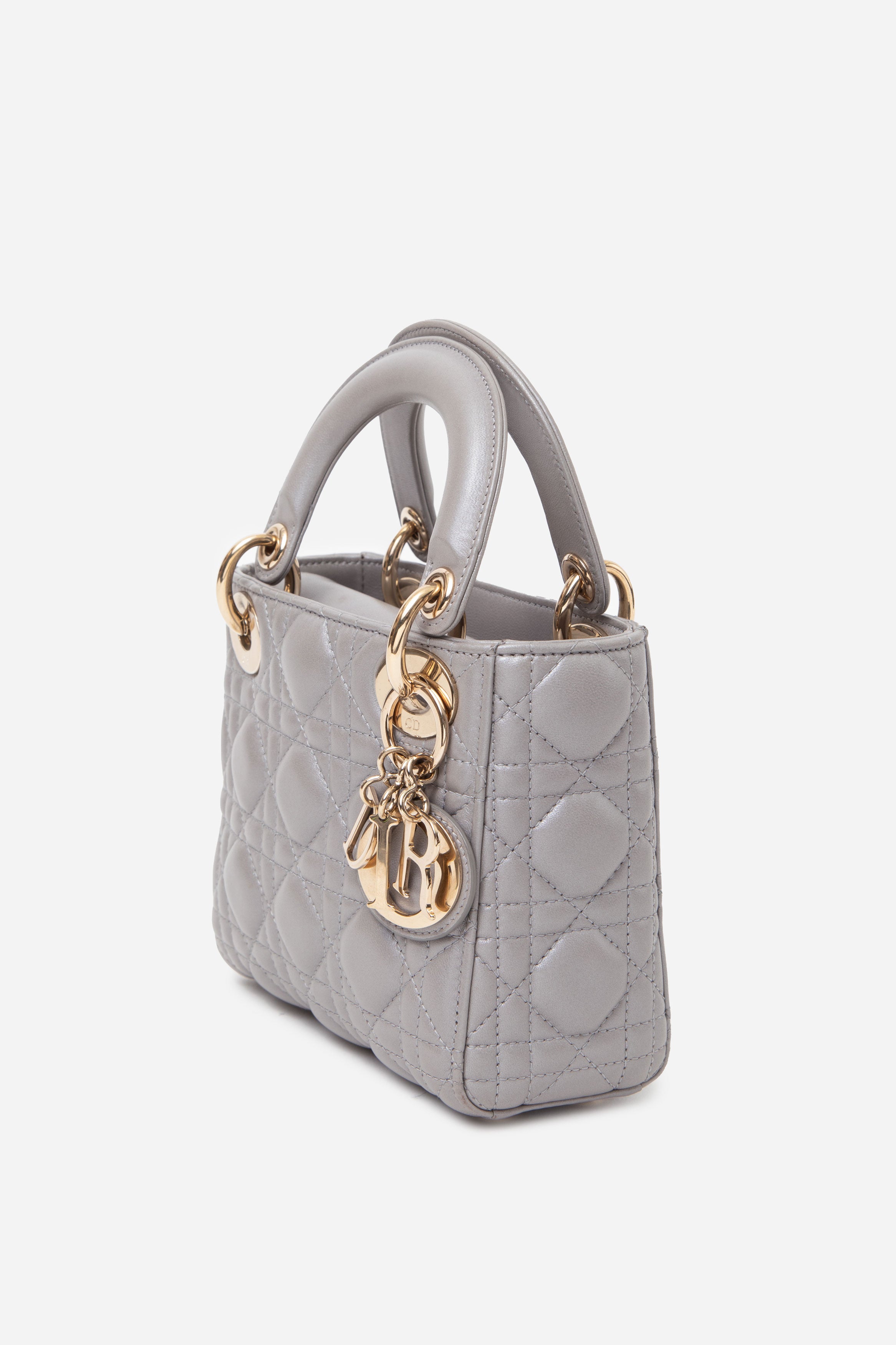 Christian Dior 2017 Grey Lambskin Mini Lady Dior Handbag