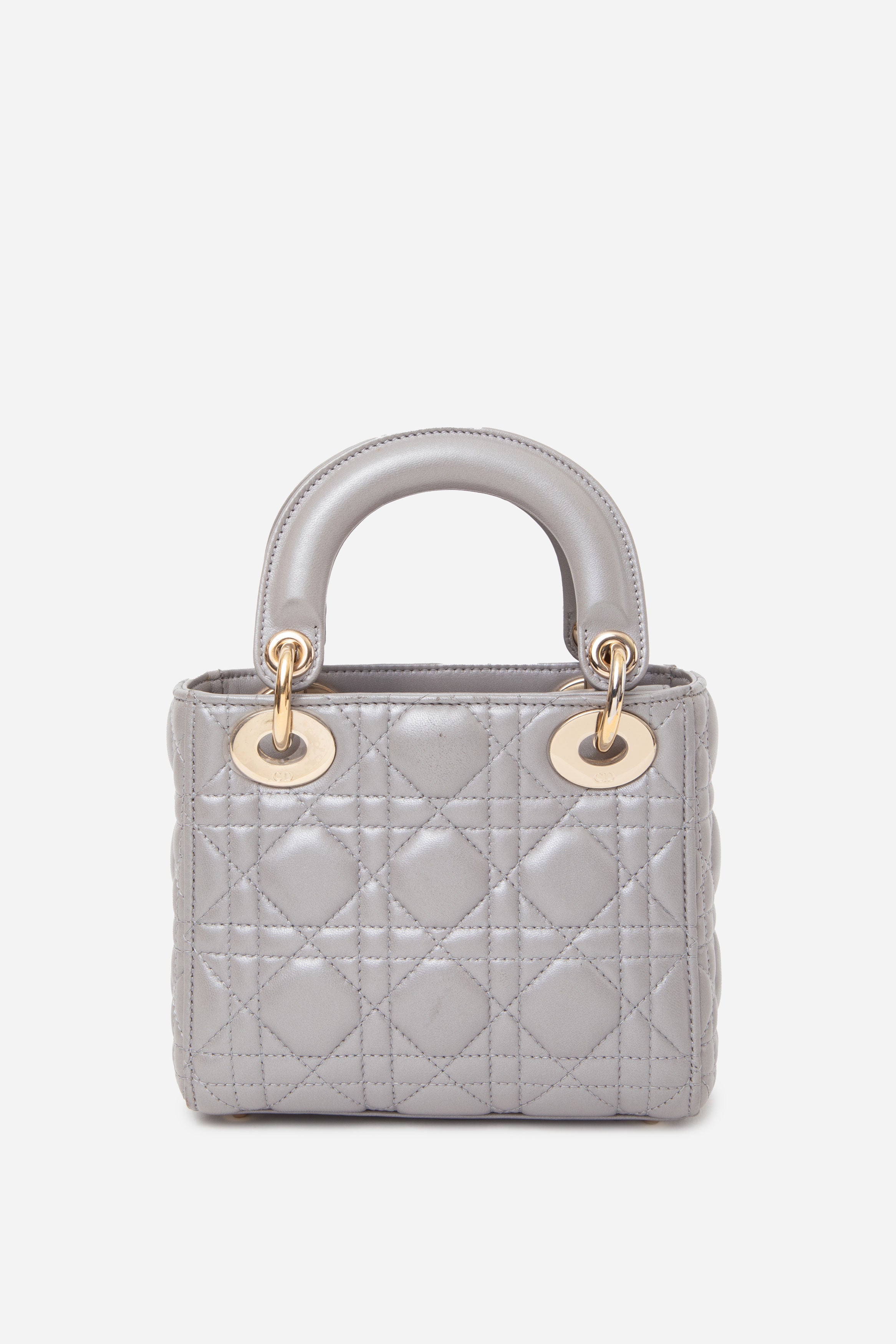 Christian Dior 2017 Grey Lambskin Mini Lady Dior Handbag