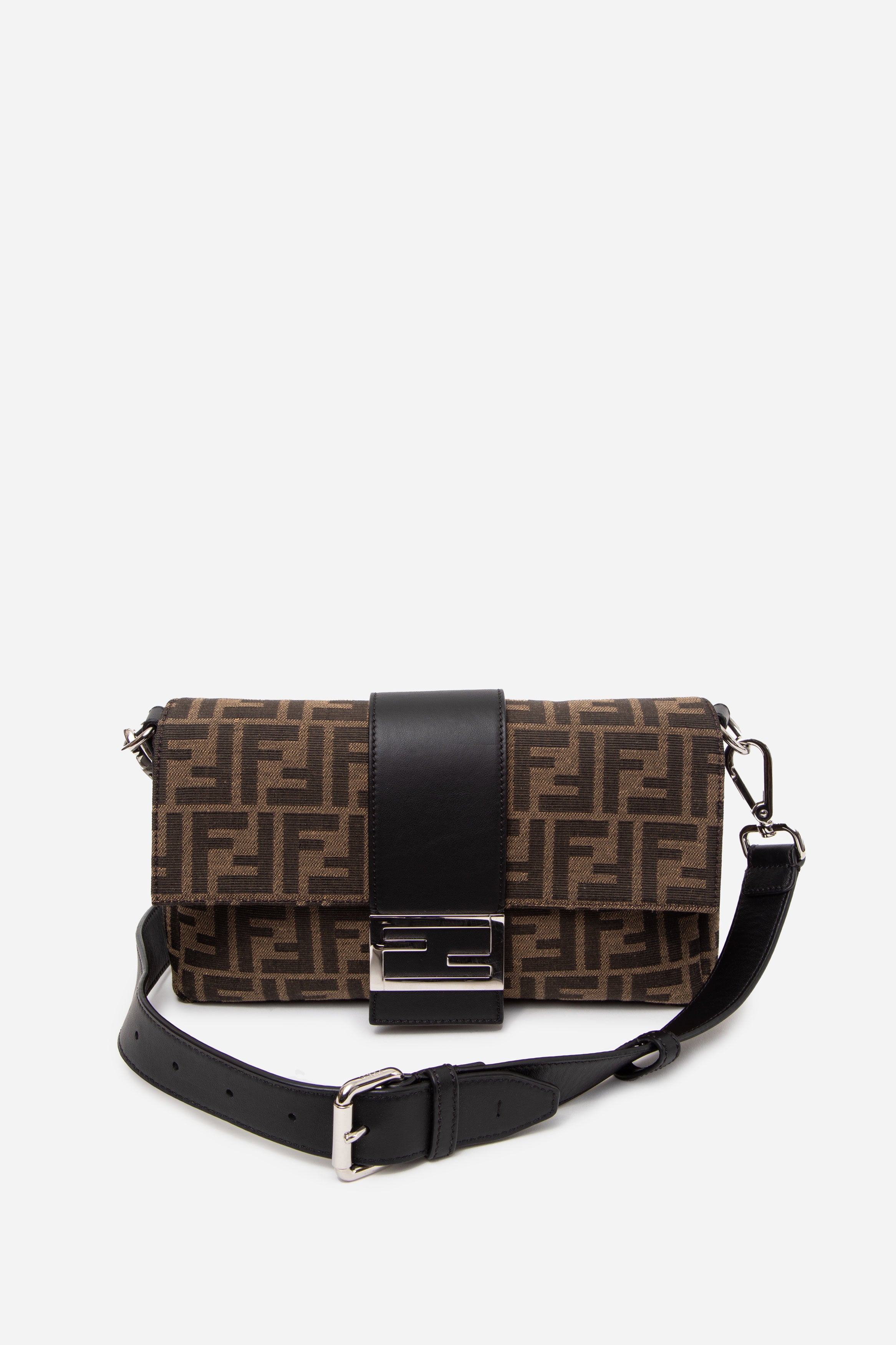 Fendi Brown Zucca Canvas Convertible Baguette Crossbody Bag
