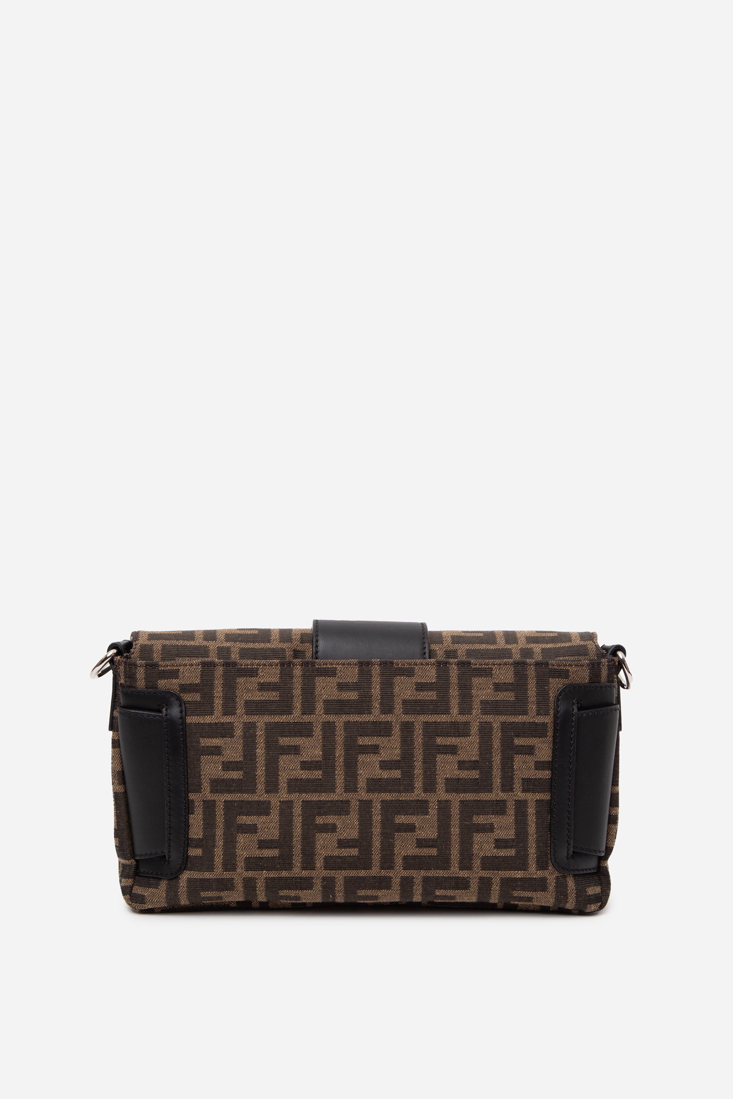 Fendi Brown Zucca Canvas Convertible Baguette Crossbody Bag