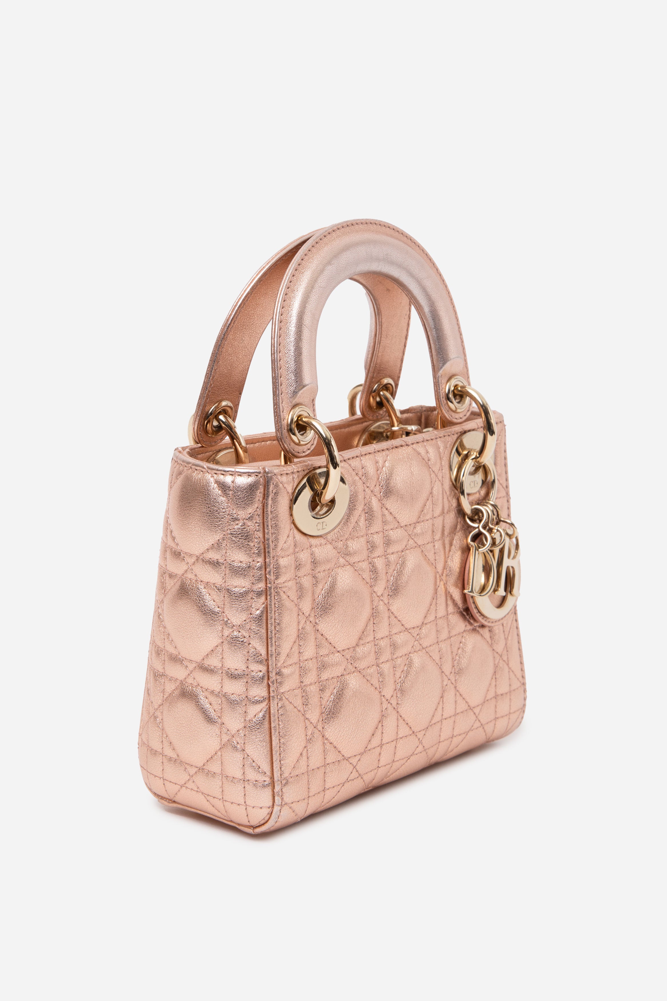 Christian Dior 2019 Pink Metallic Lambskin Mini Lady Dior Handbag