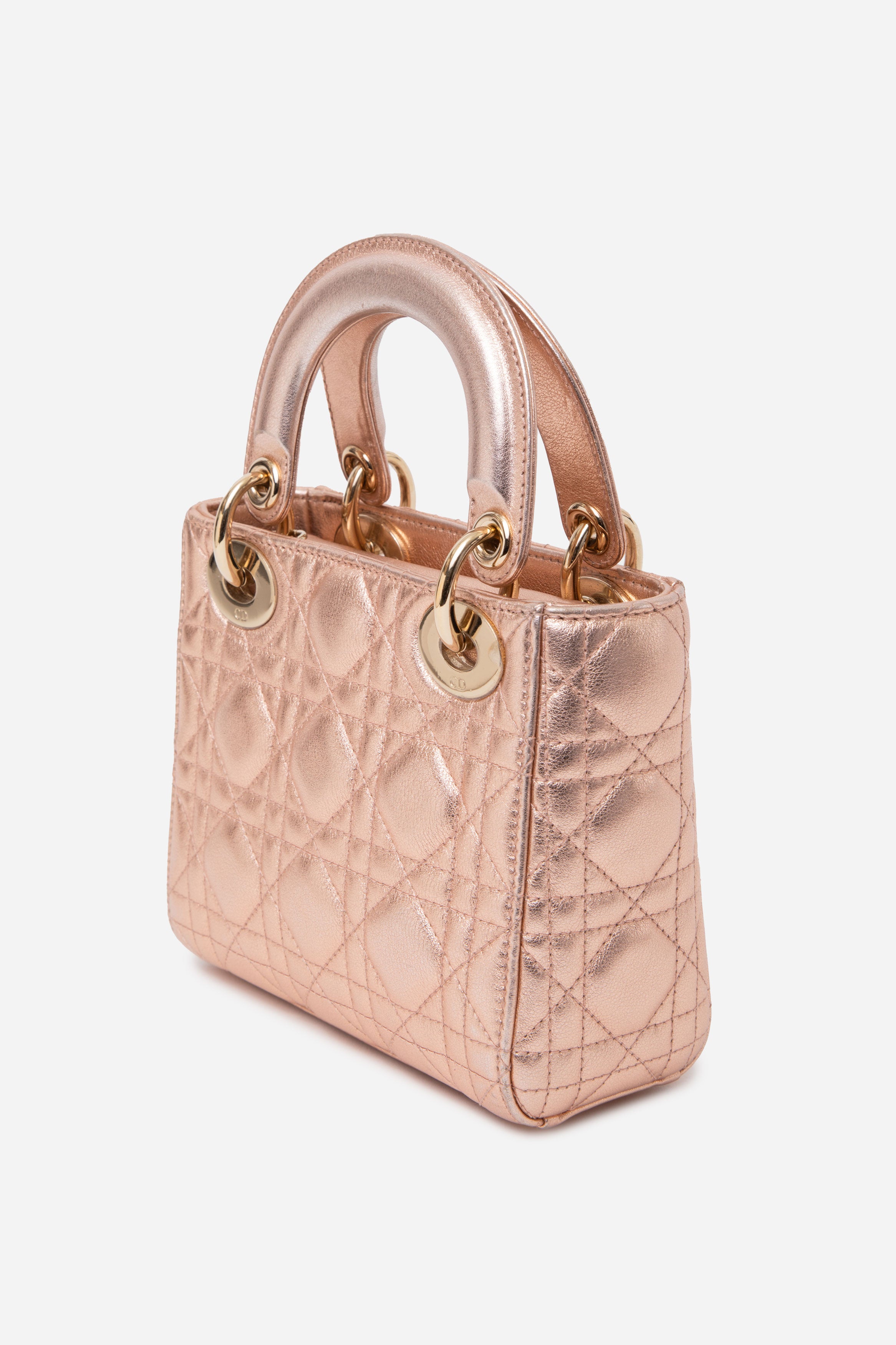 Christian Dior 2019 Pink Metallic Lambskin Mini Lady Dior Handbag