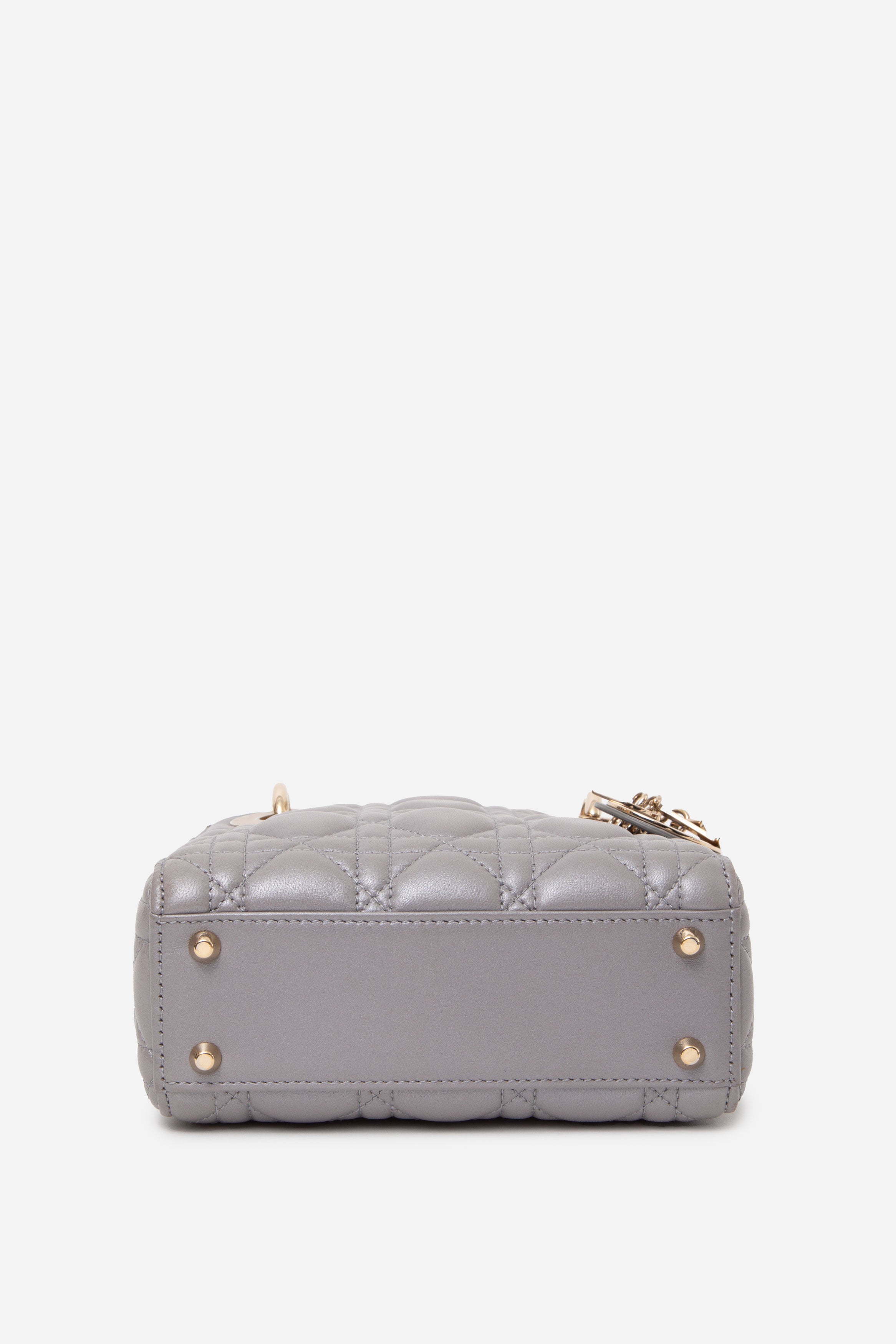 Christian Dior 2017 Grey Lambskin Mini Lady Dior Handbag