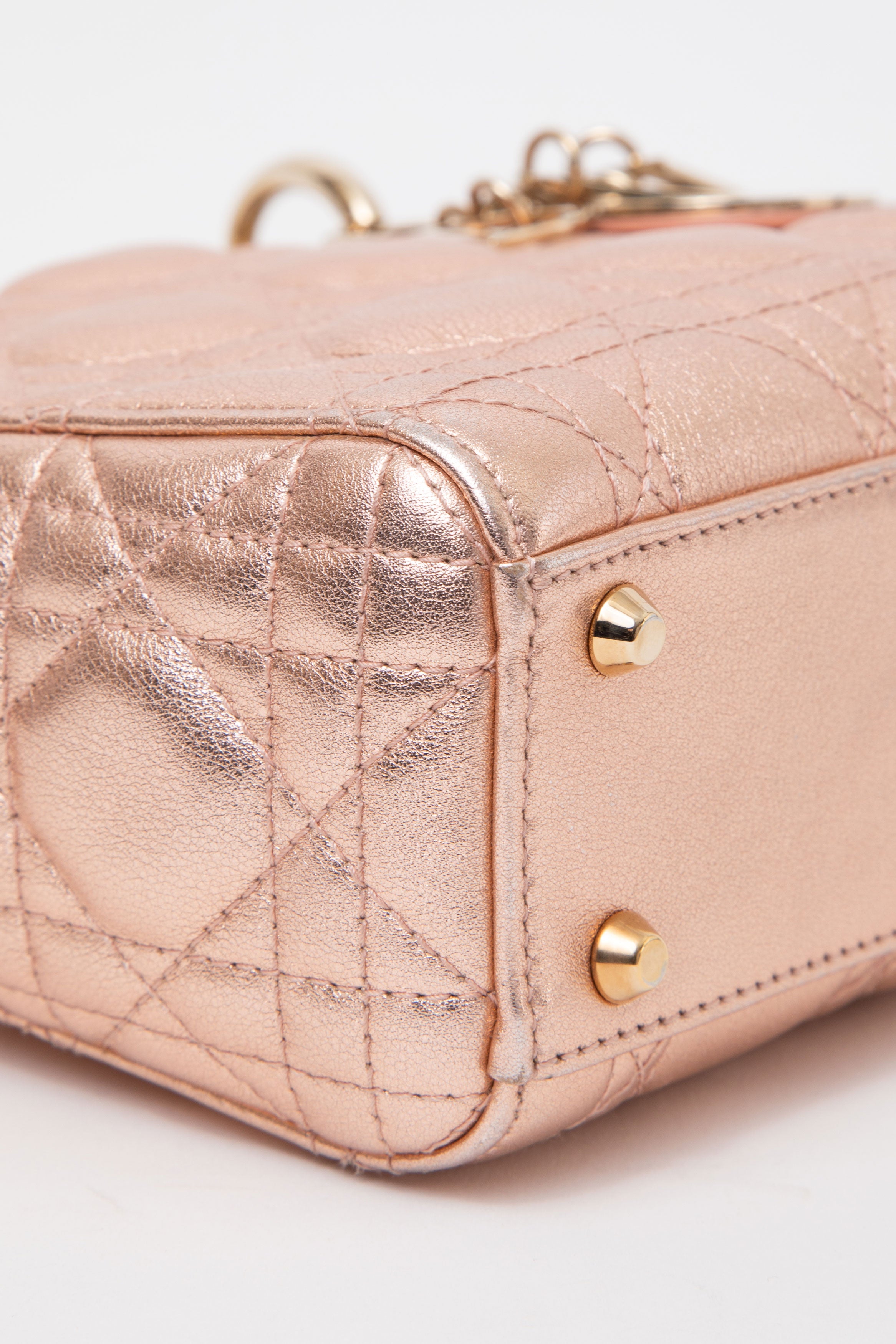 Christian Dior 2019 Pink Metallic Lambskin Mini Lady Dior Handbag